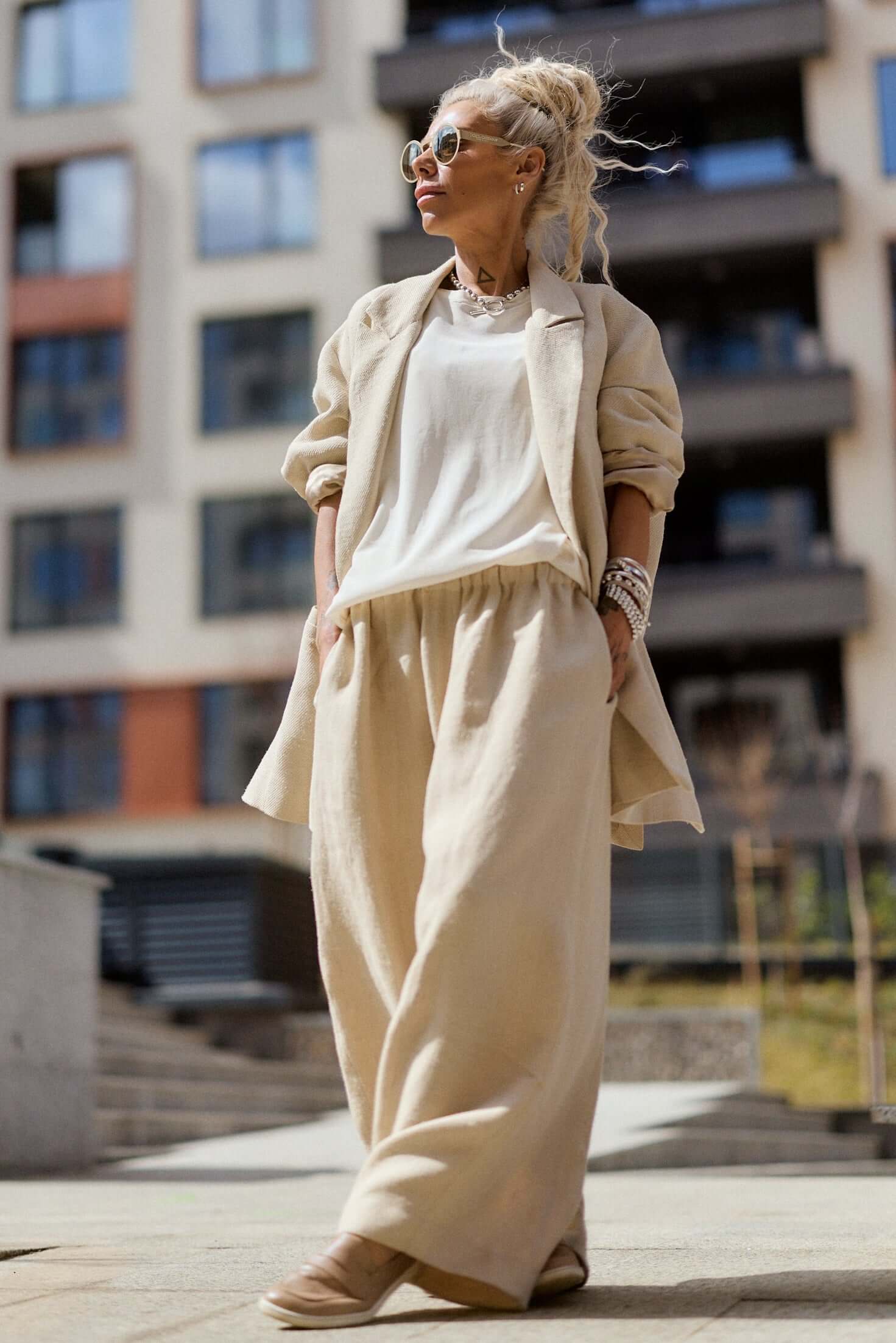 Relaxed Beige Textured Coat