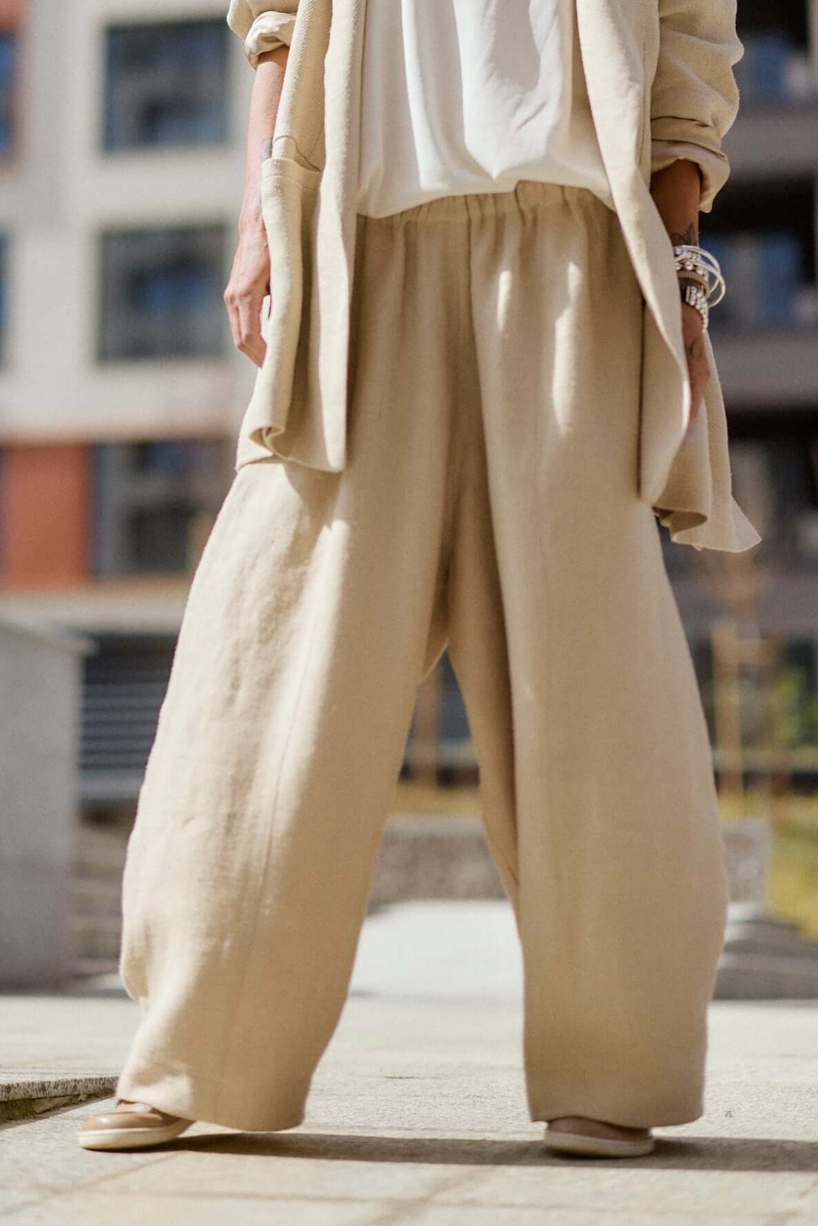 Relaxed Beige Wide-Leg Pants