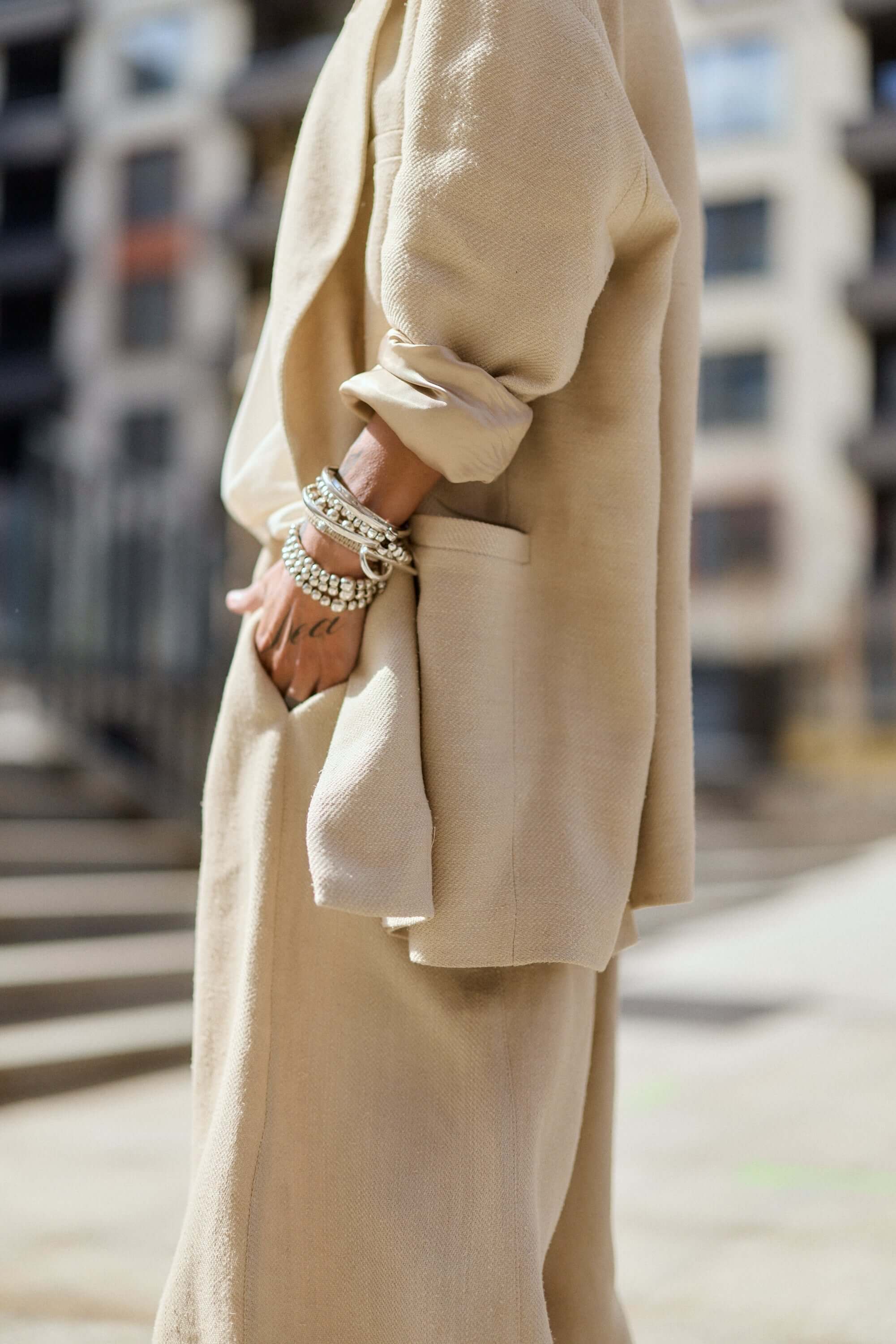 Relaxed Beige Textured Coat