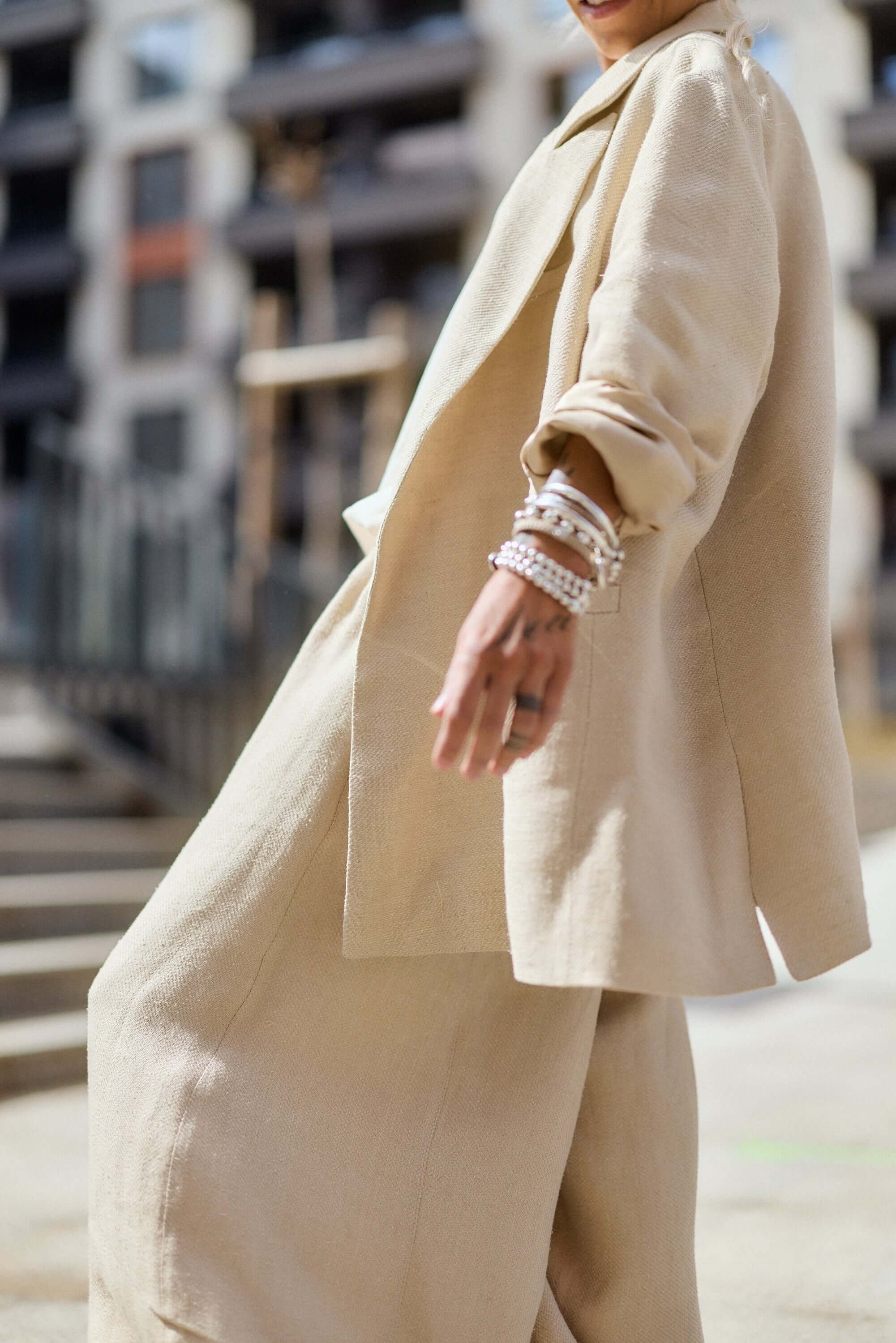 Relaxed Beige Textured Coat