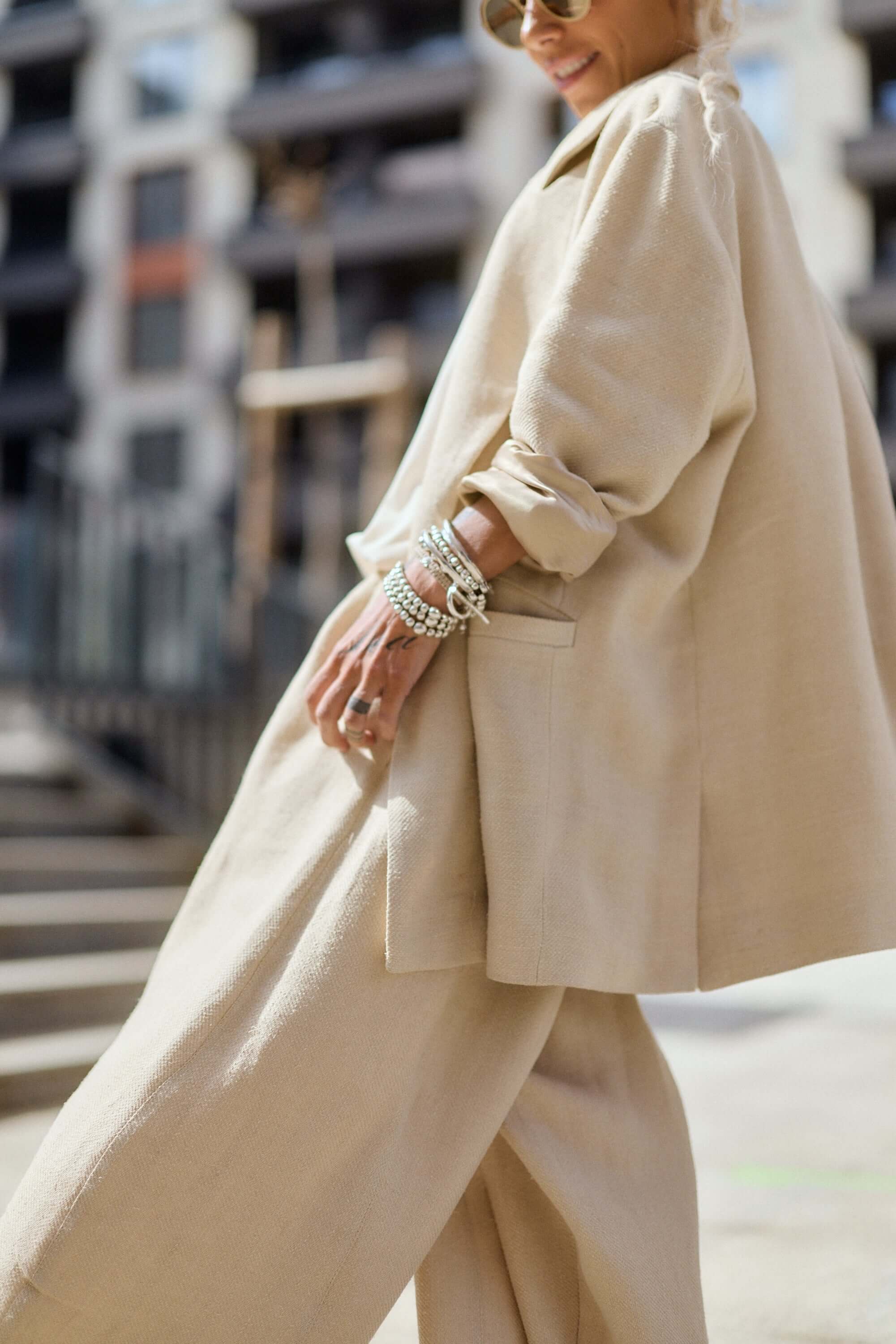 Relaxed Beige Wide-Leg Pants