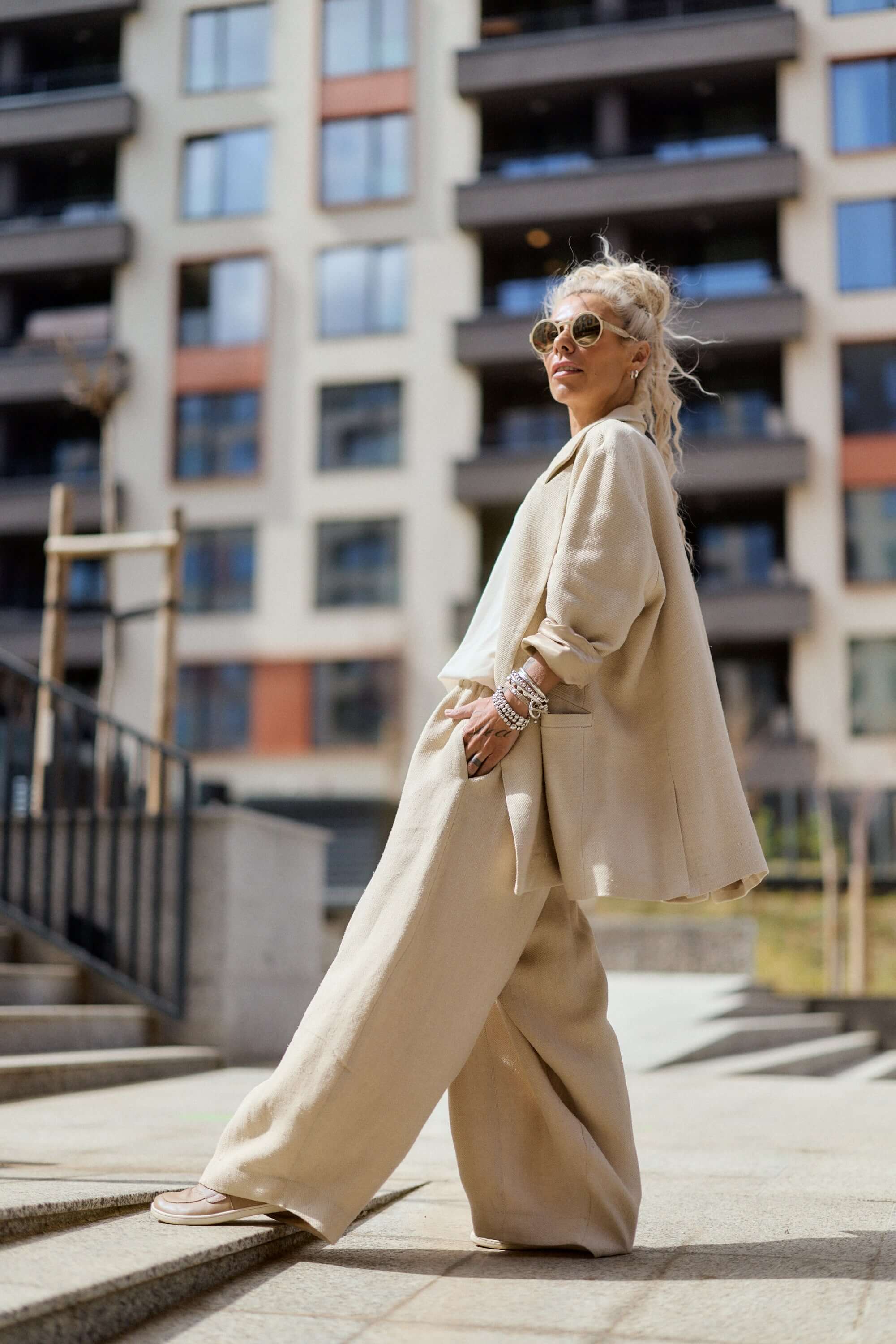 Relaxed Beige Textured Coat