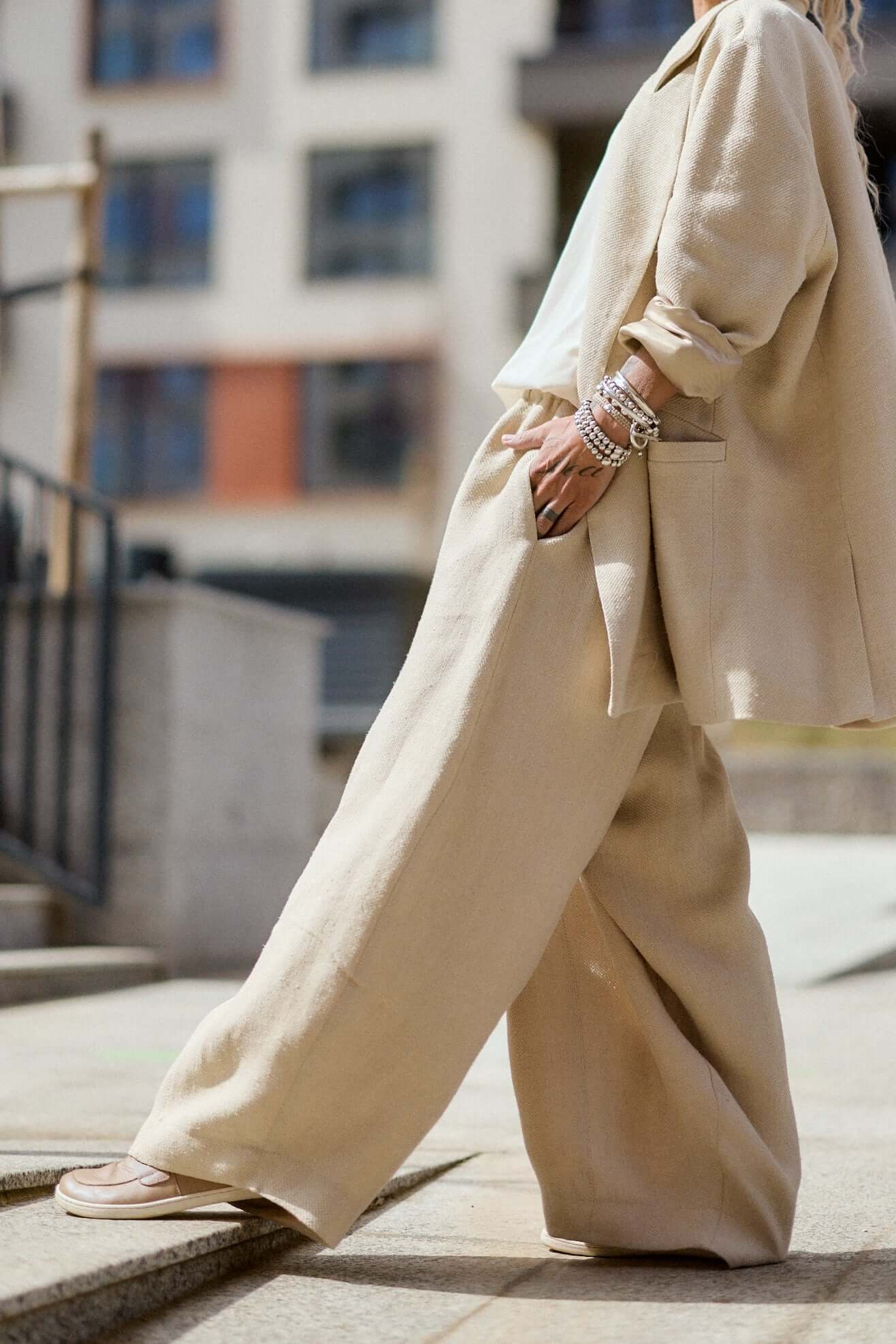 Relaxed Beige Wide-Leg Pants