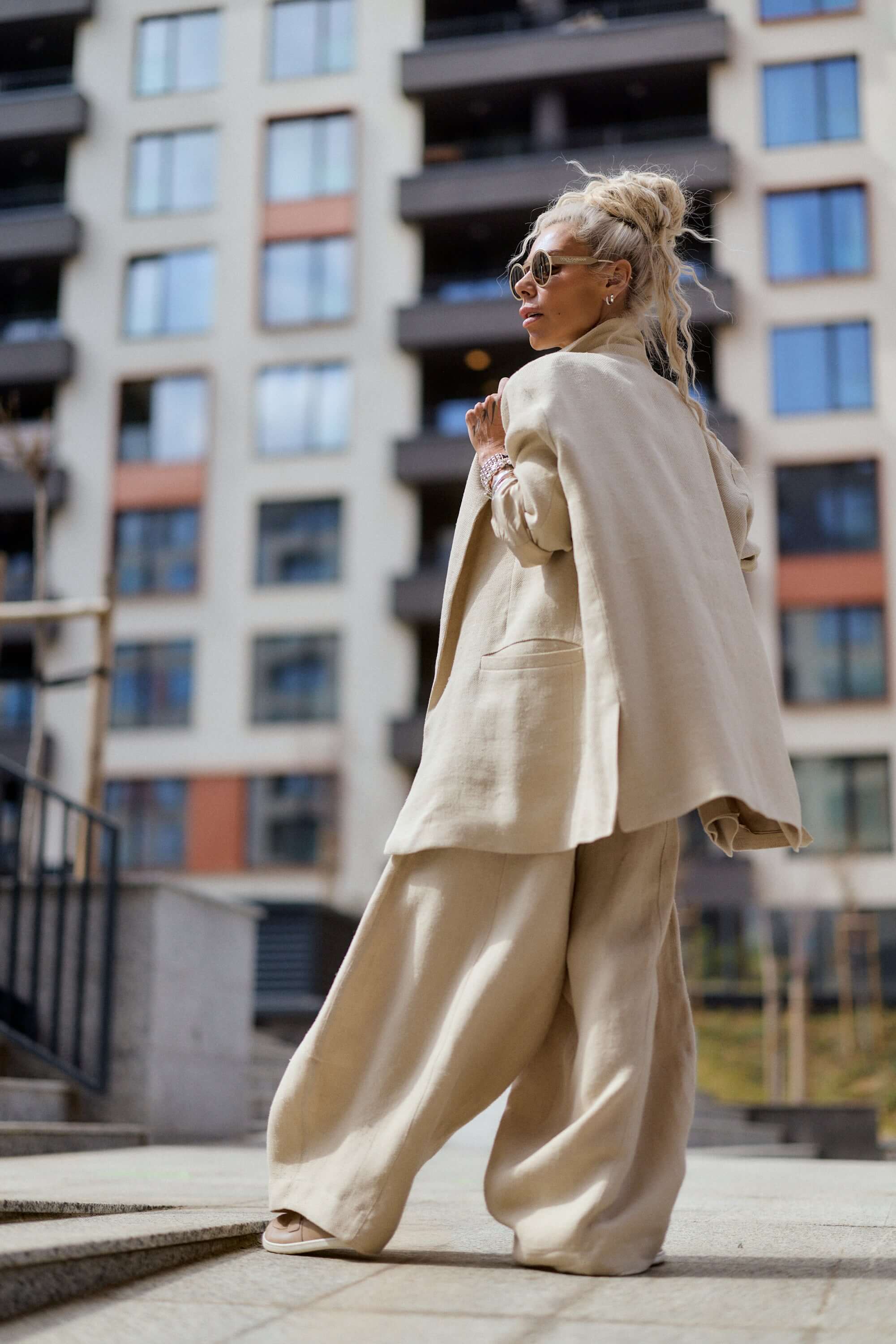 Relaxed Beige Textured Coat