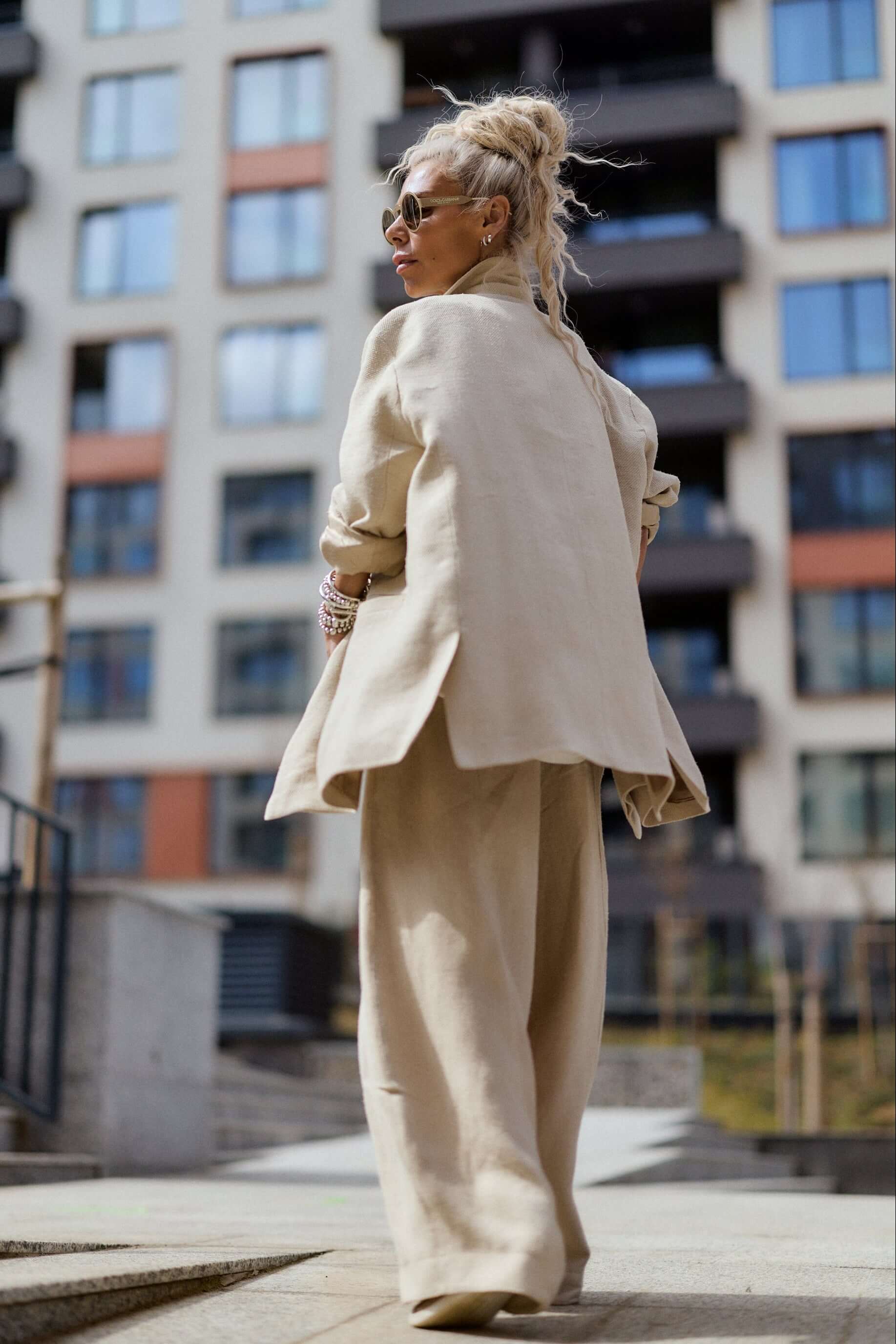 Relaxed Beige Textured Coat