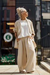 Relaxed Beige Wide-Leg Pants