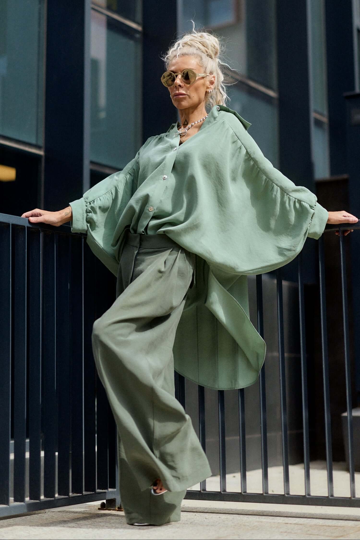 Green Wide-Leg Pants