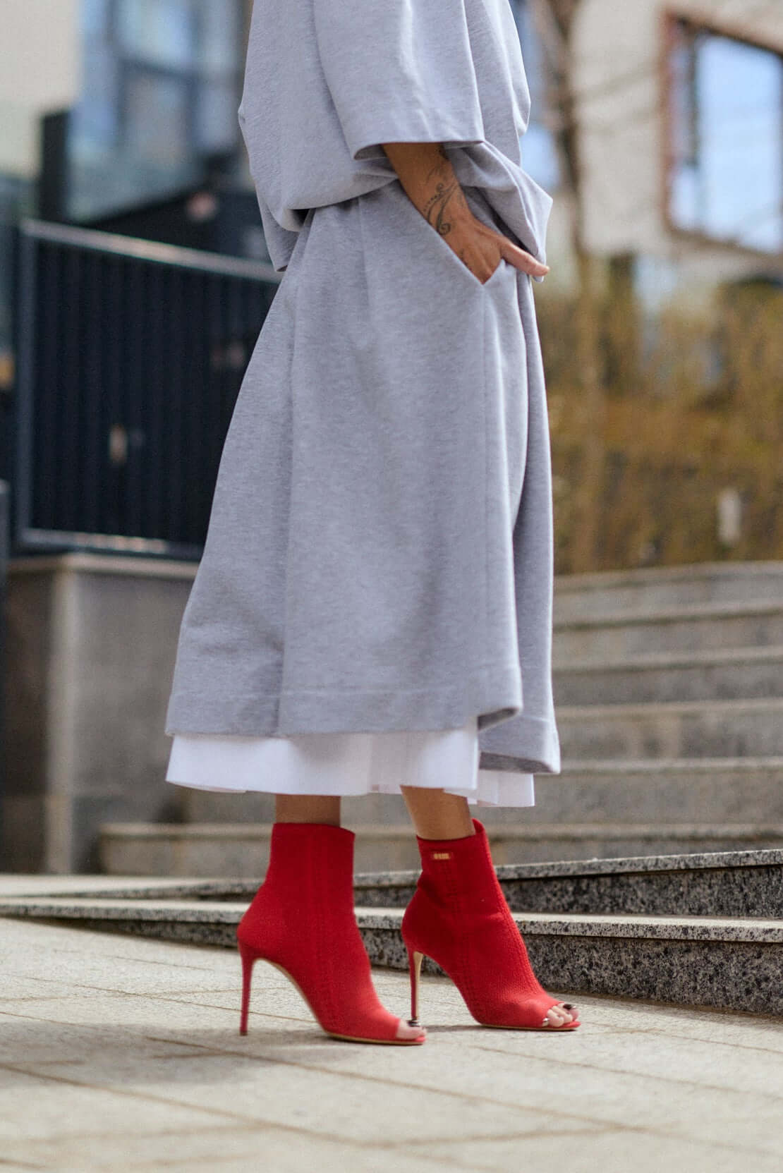 Grey Pleated Midi Skirt