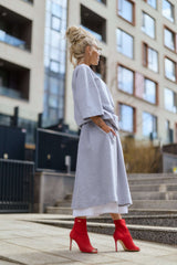 Grey Pleated Midi Skirt