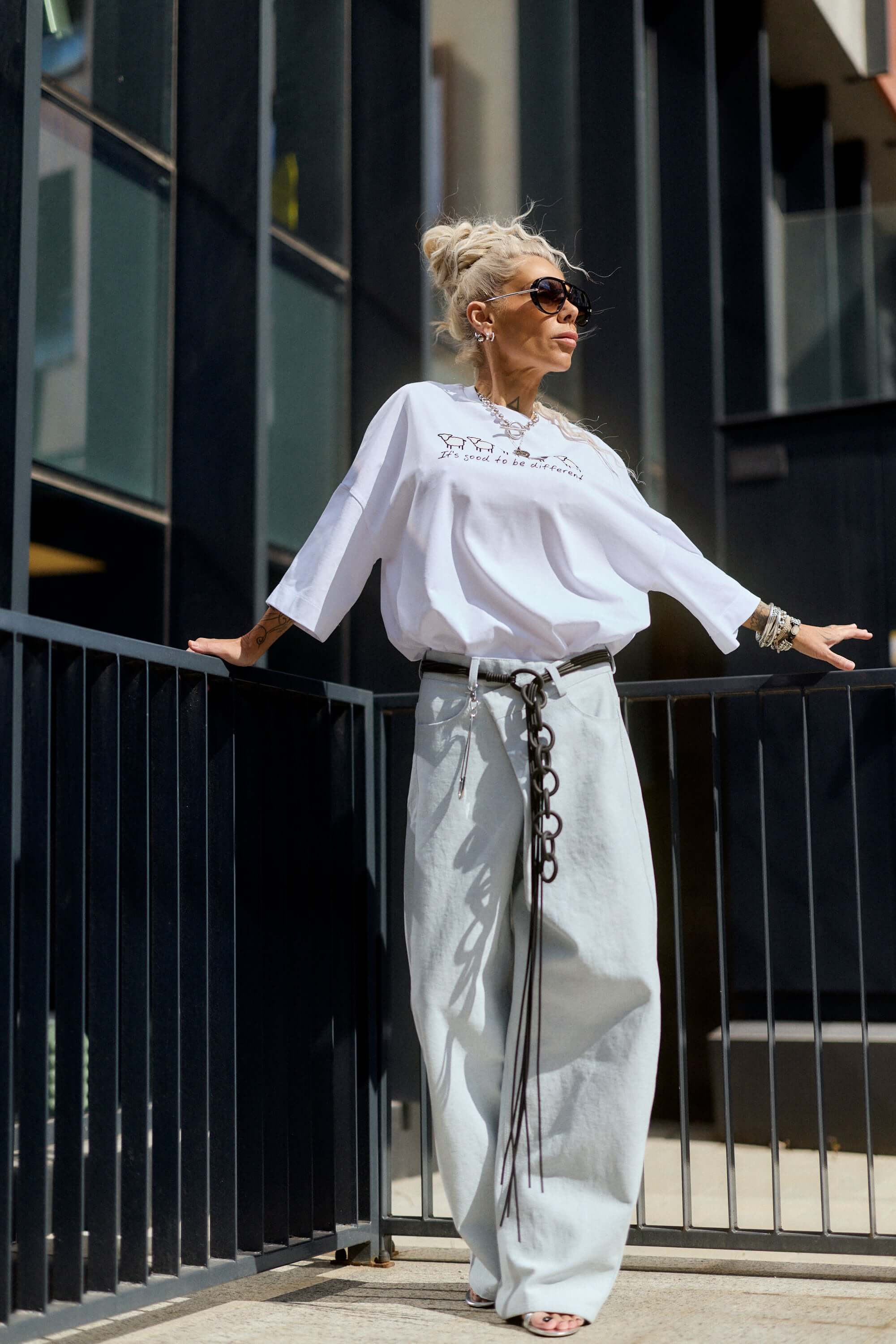 Wide-Leg Denim Pants