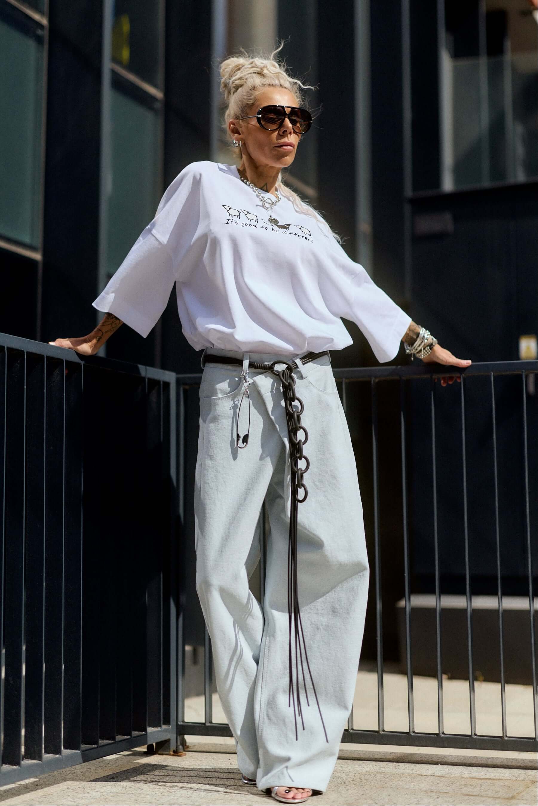 Wide-Leg Denim Pants