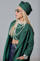Green Long Coat with Fringe Detail
