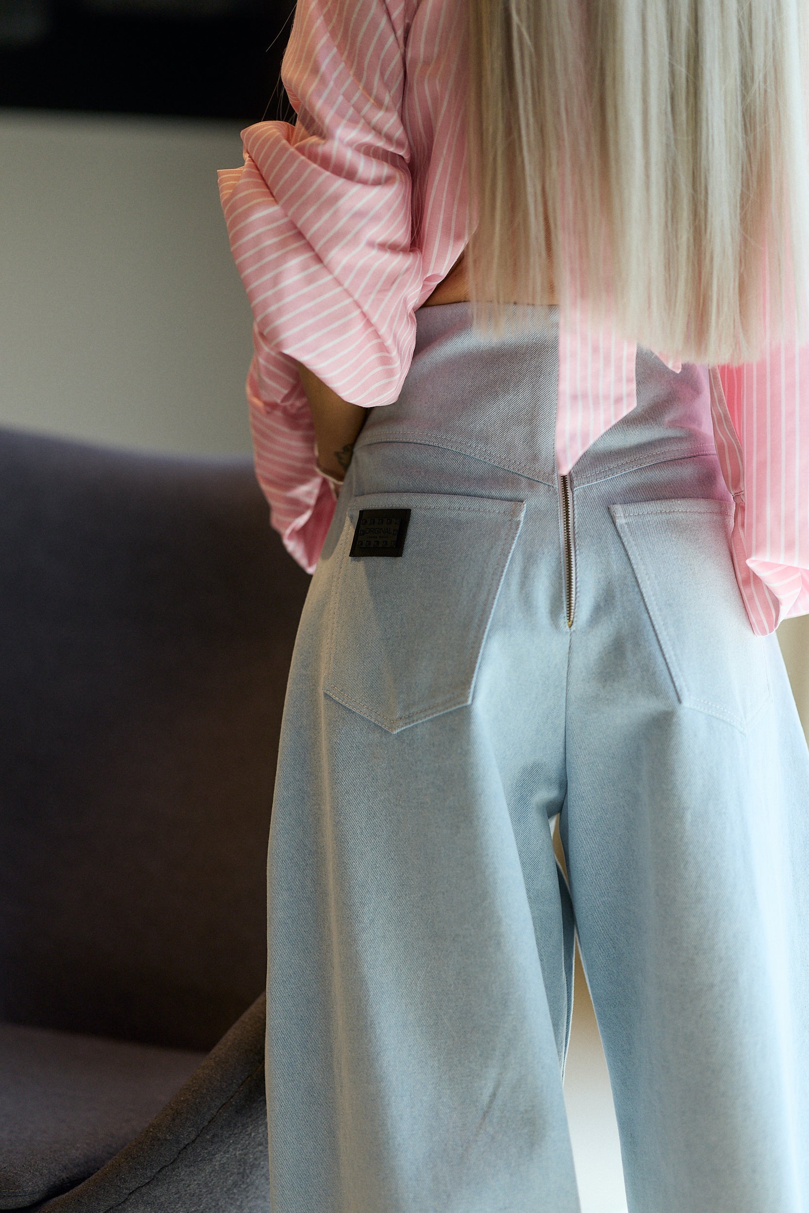 Ice Blue Wide-Leg Denim Pants