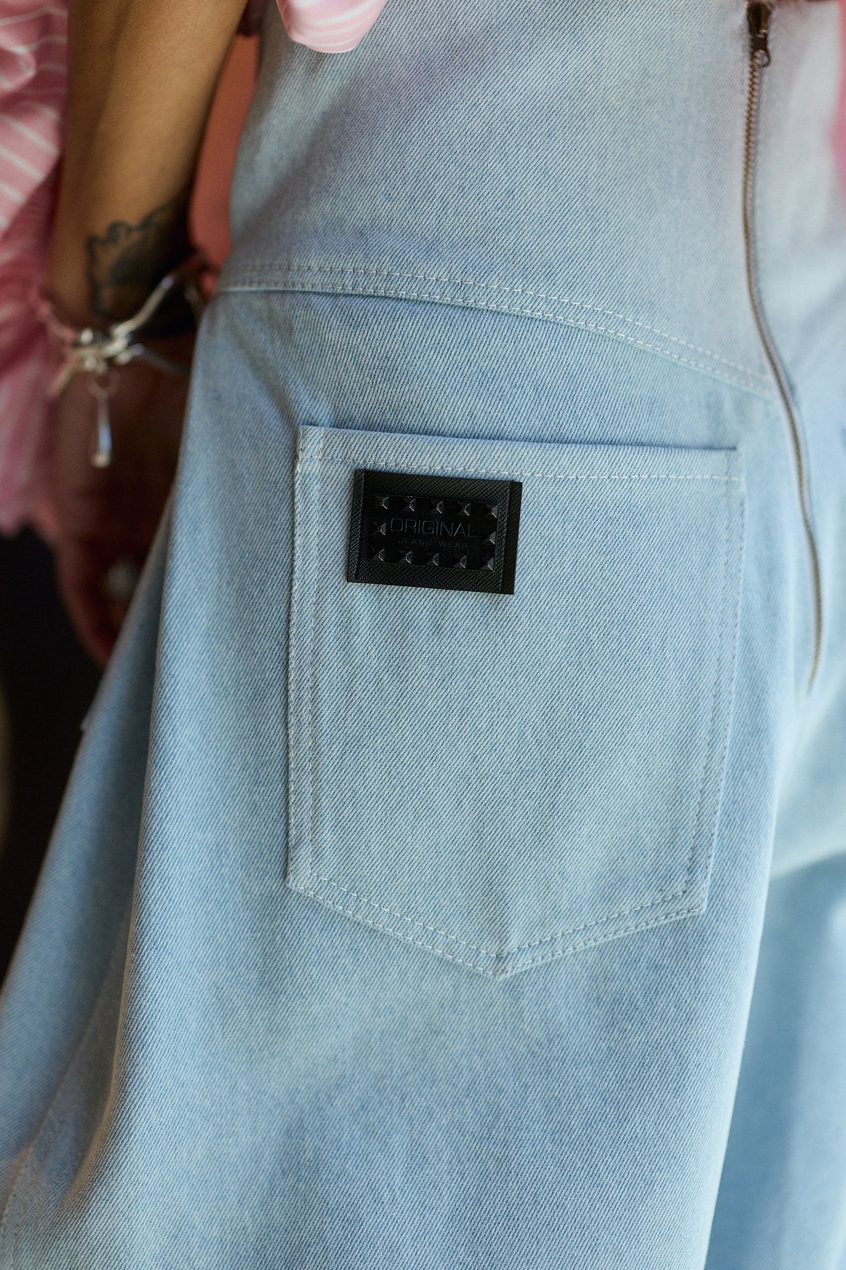 Ice Blue Wide-Leg Denim Pants