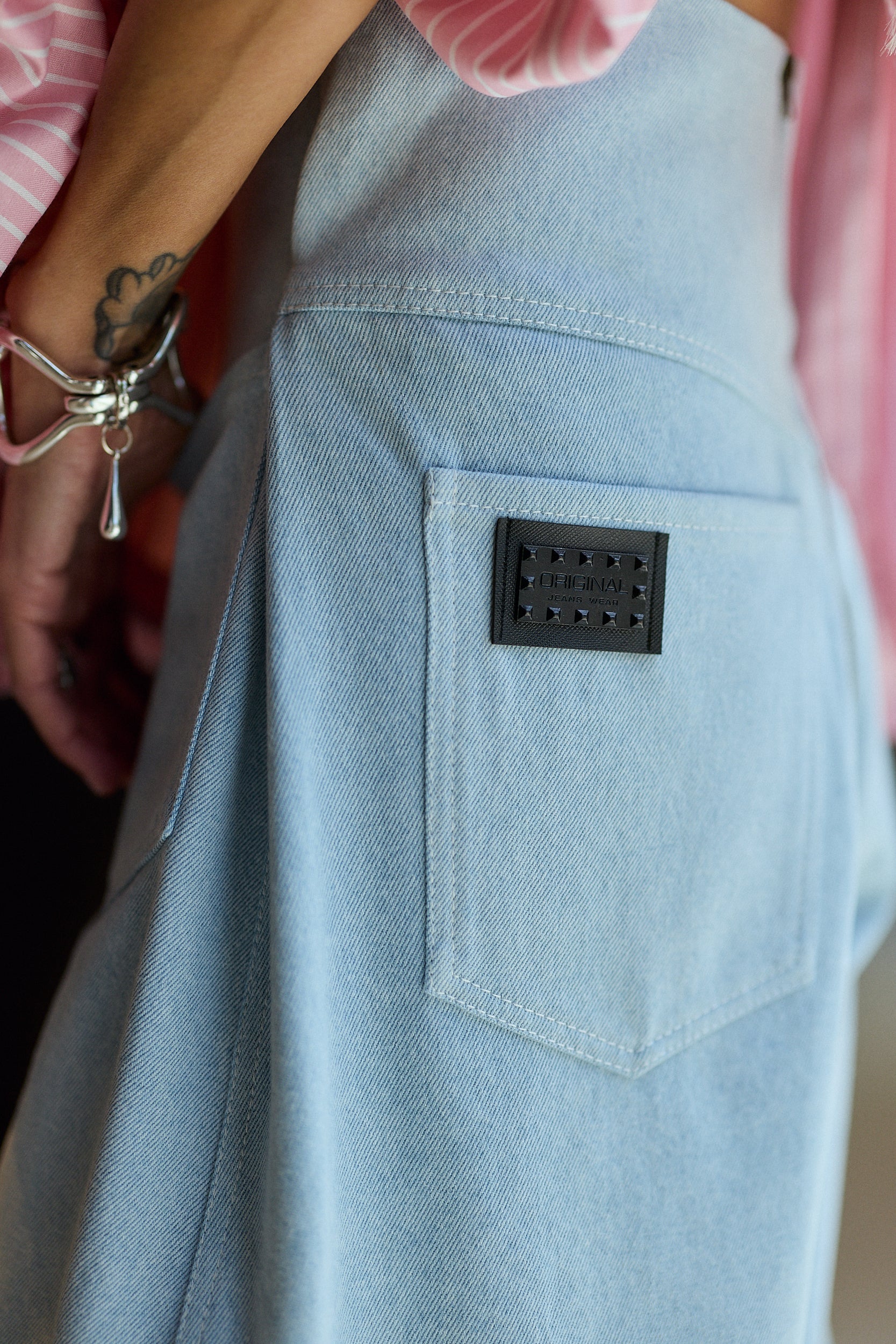 Ice Blue Wide-Leg Denim Pants