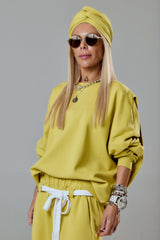 Yellow Oversized Sweat Set with Open Back