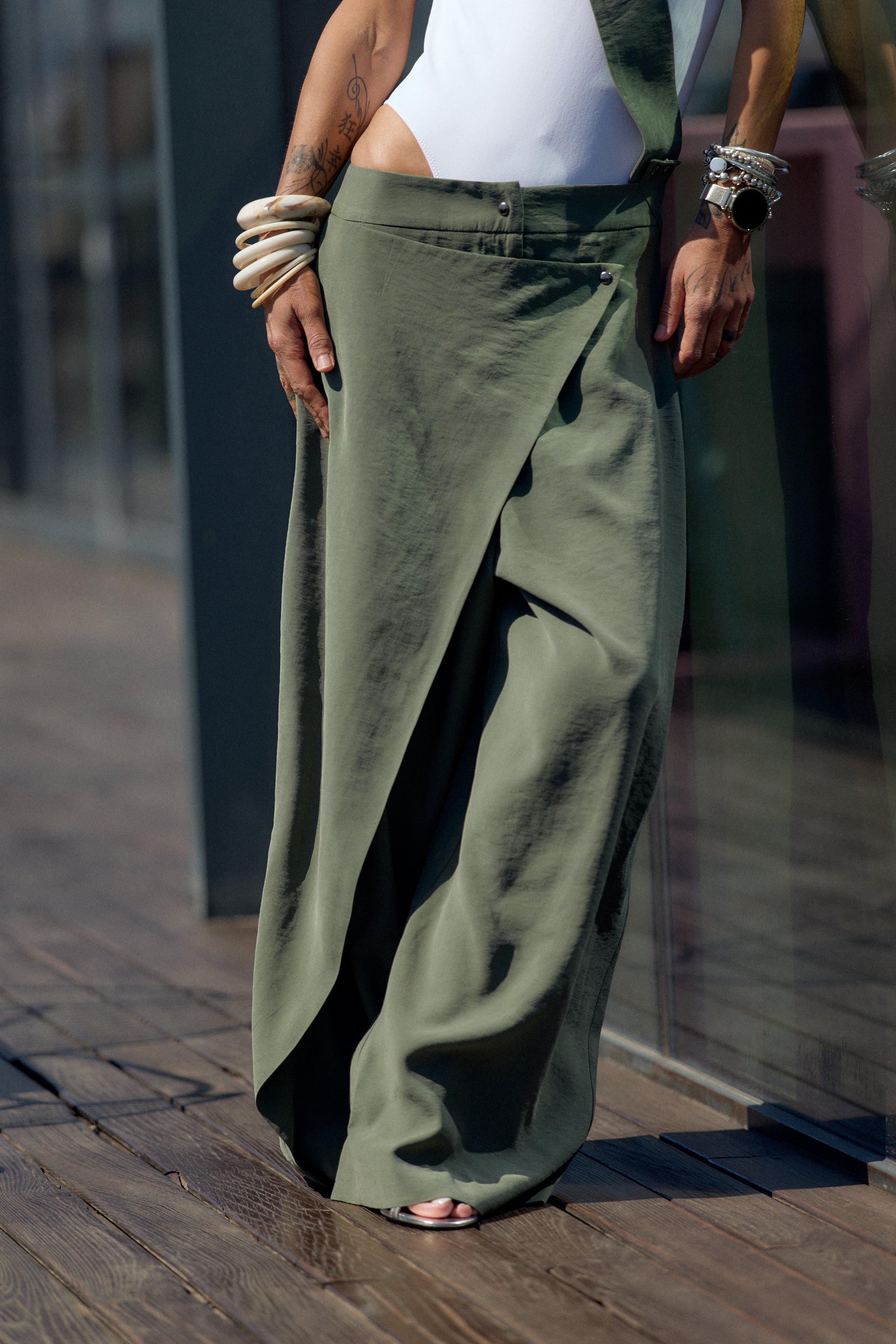 Olive Green Suspender Jumpsuit with Open-Back