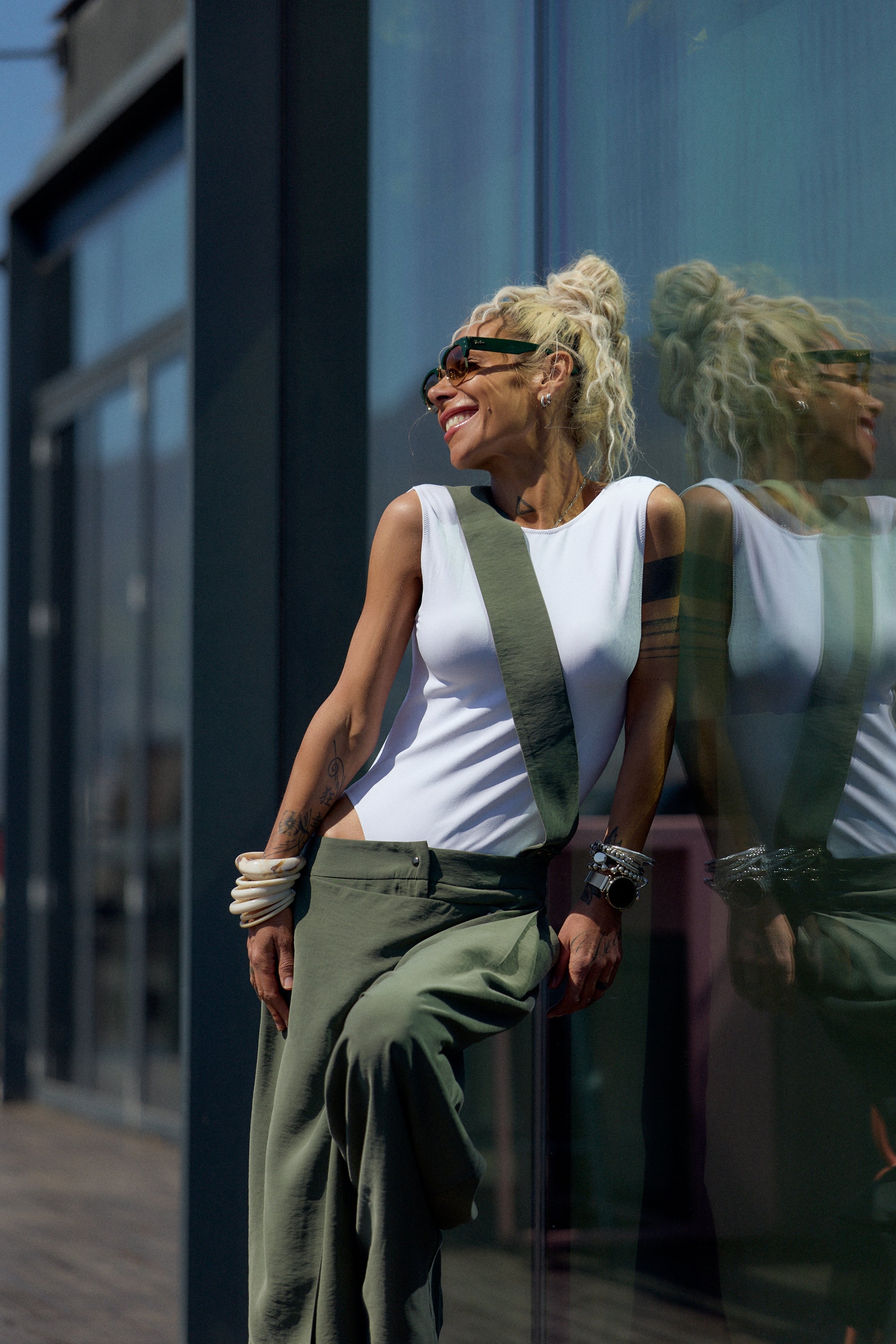 Olive Green Suspender Jumpsuit with Open-Back