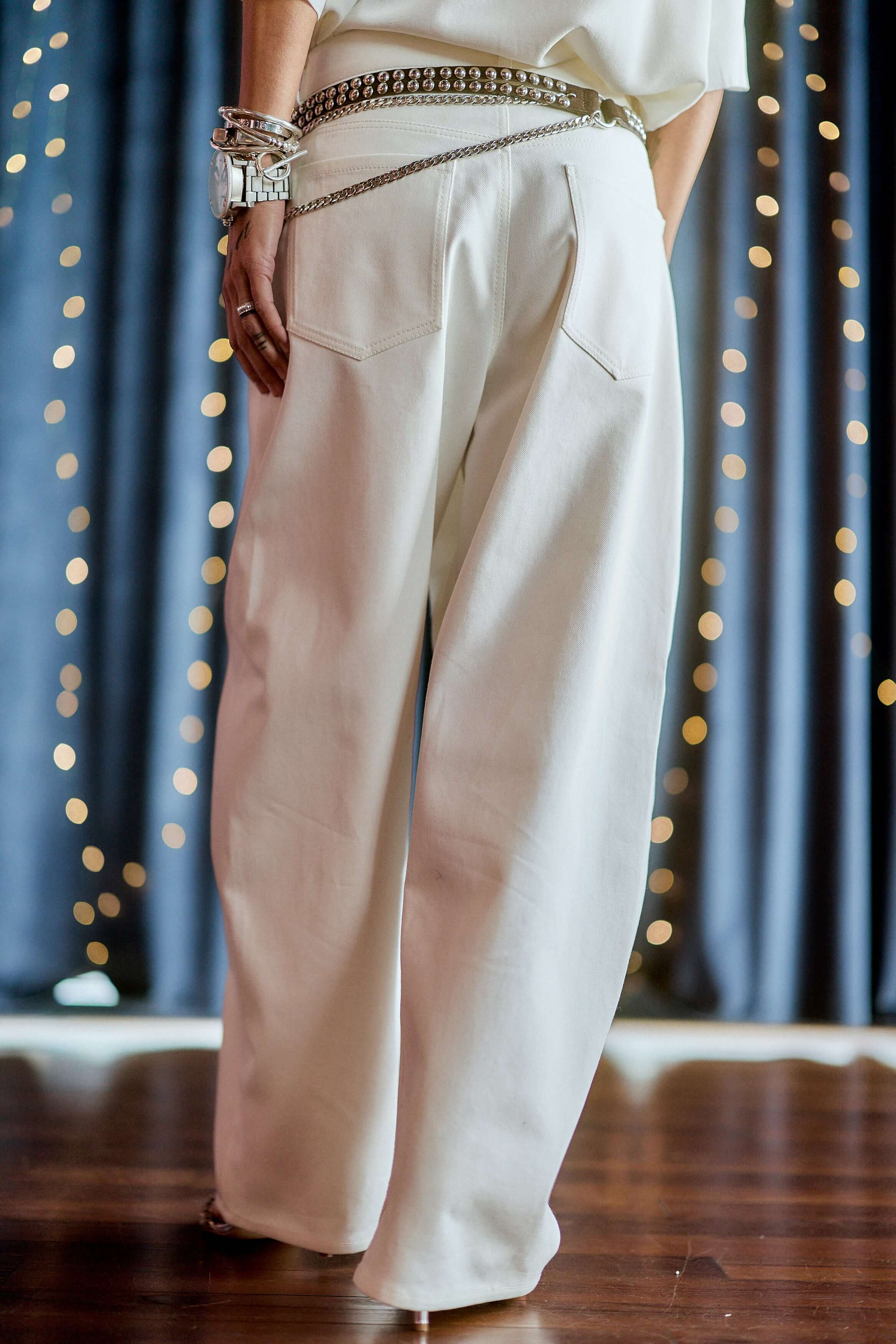 White Wide-Leg Denim Pants