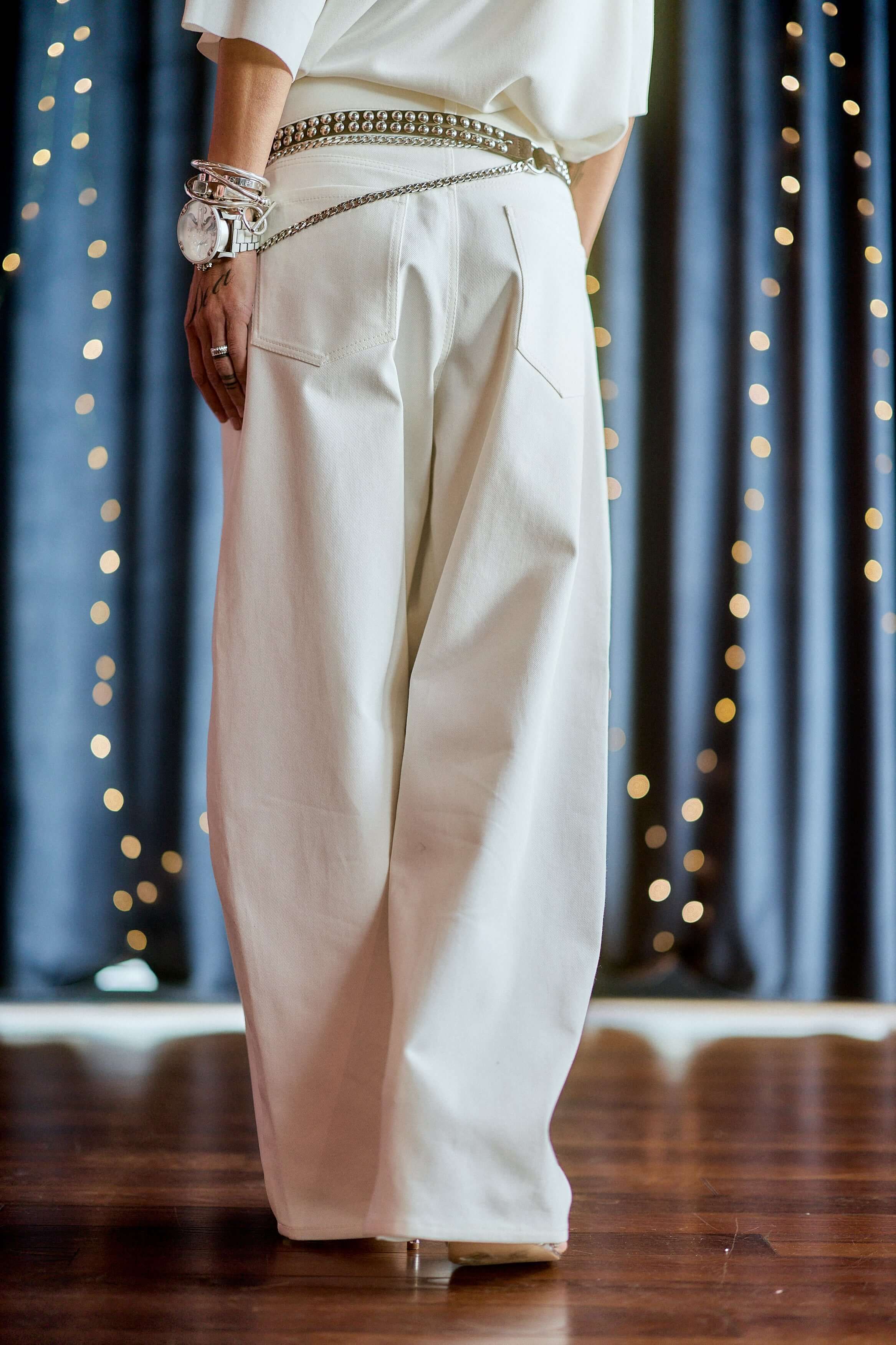 White Wide-Leg Denim Pants