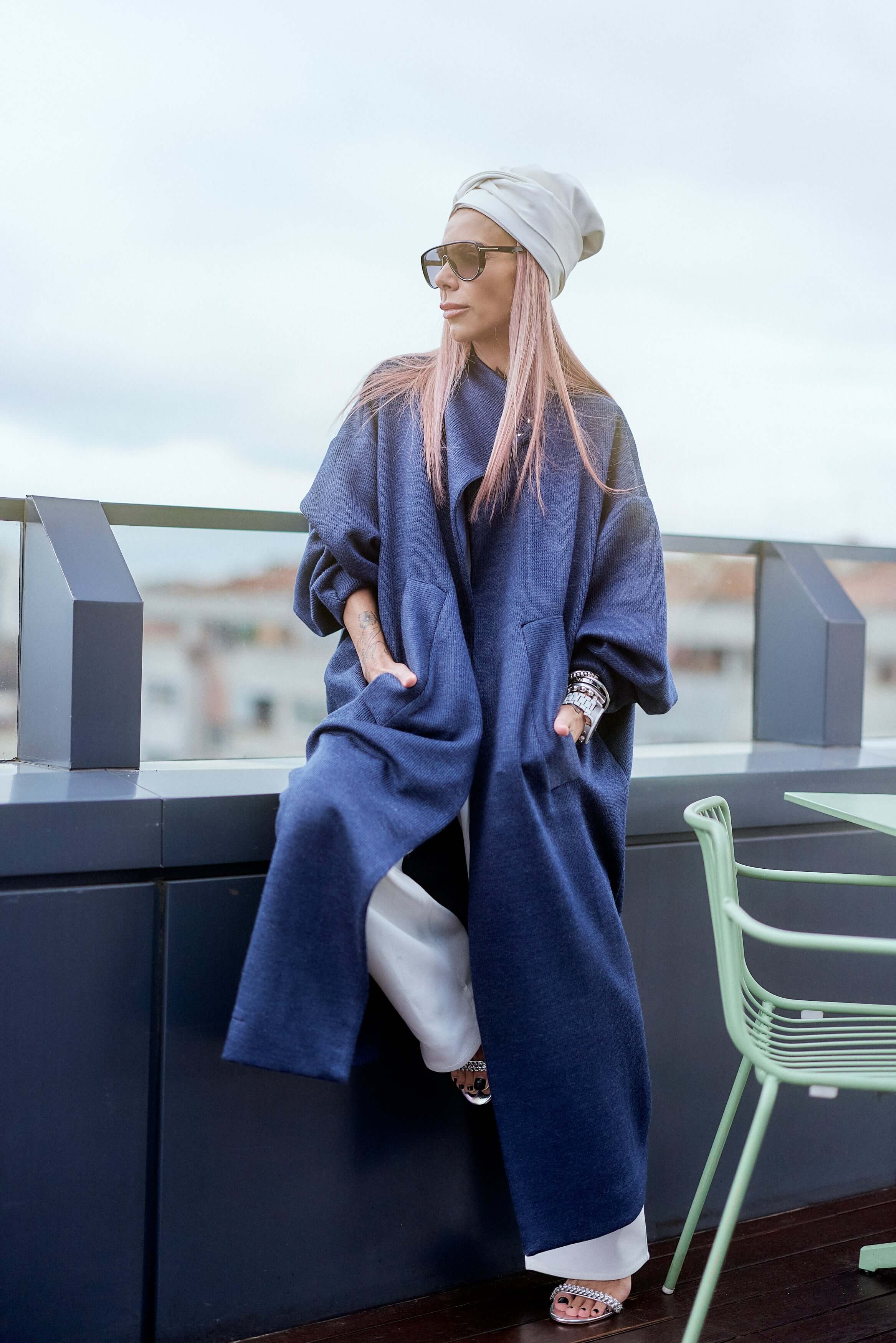 Navy Oversized Knit Coat