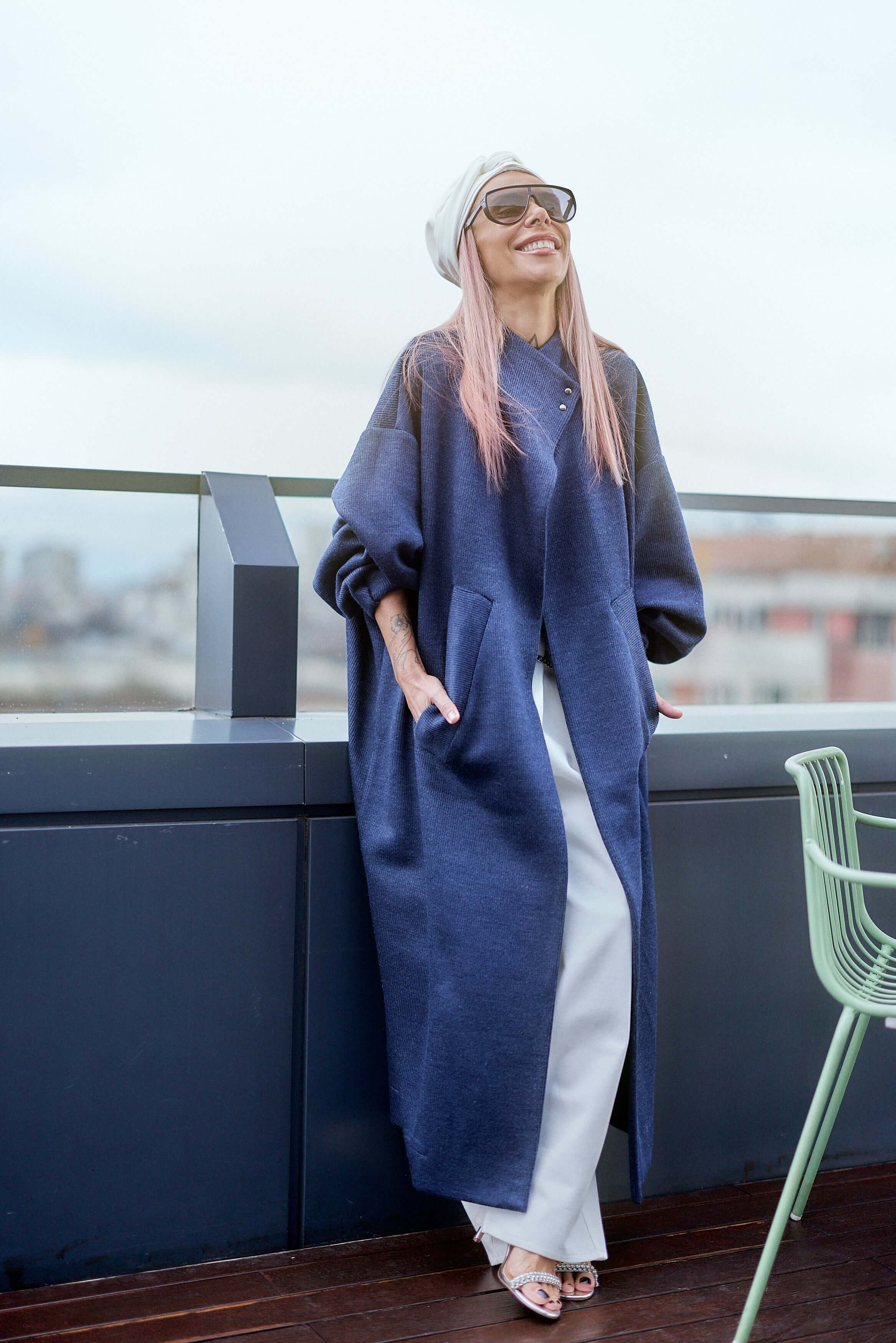 Navy Oversized Knit Coat