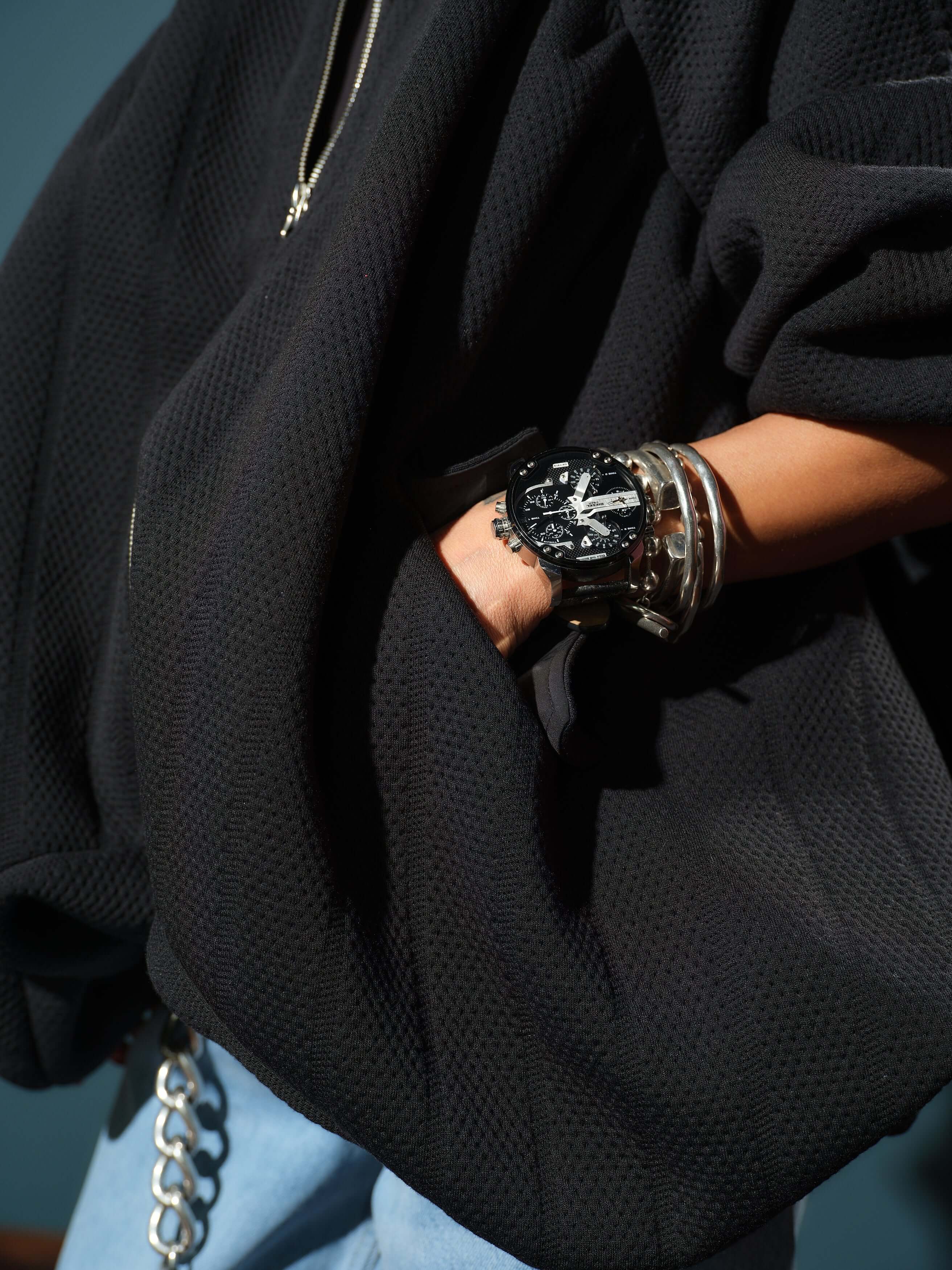 Black Oversized Textured Jacket
