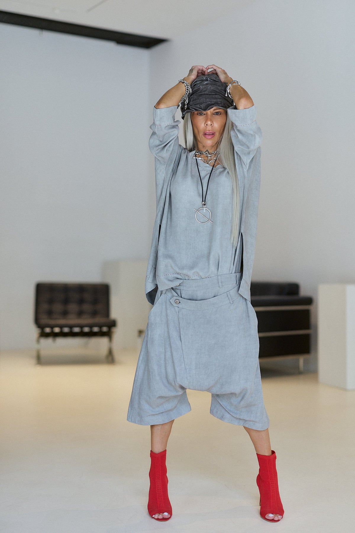 Grey Draped Harem Shorts
