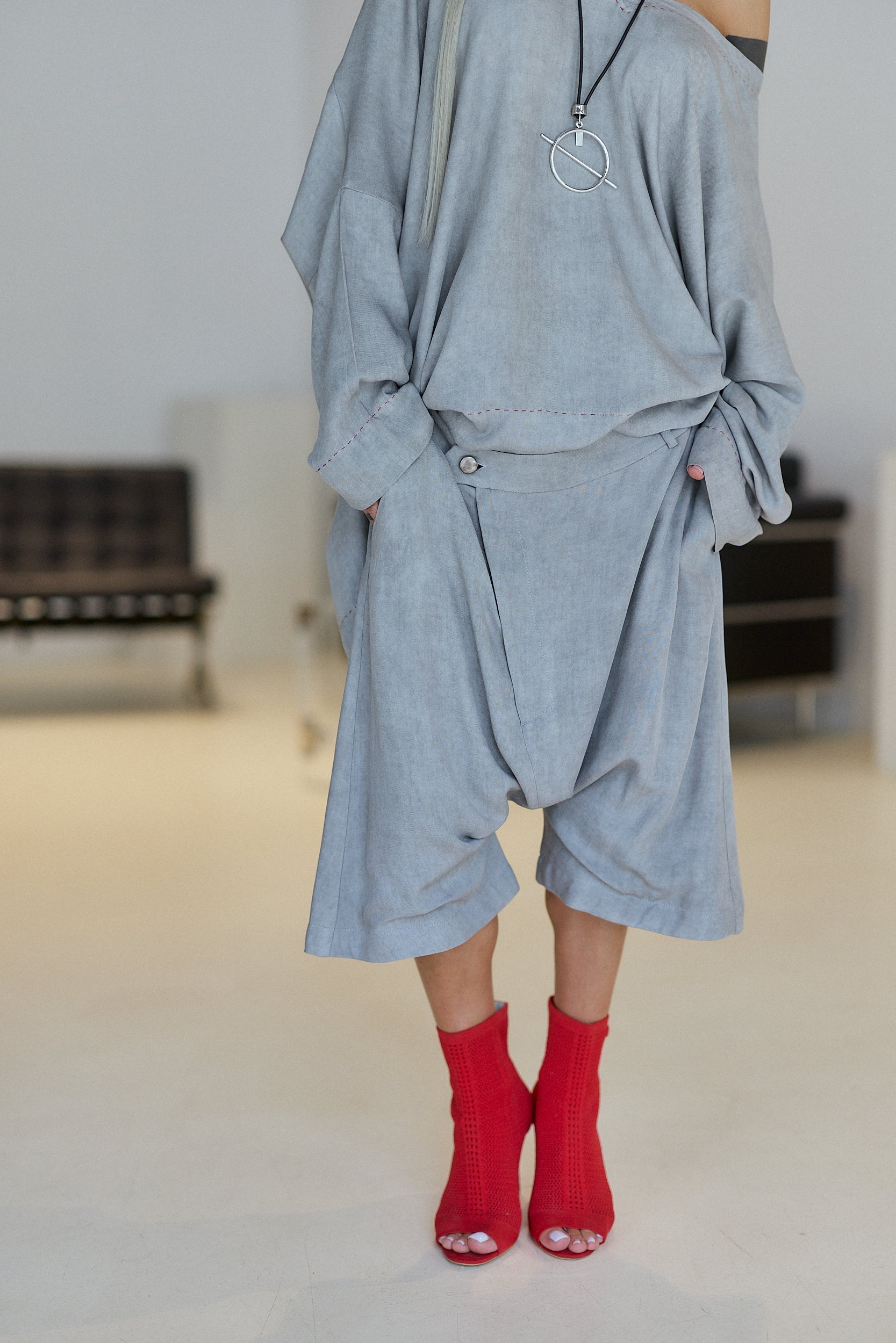 Grey Draped Harem Shorts