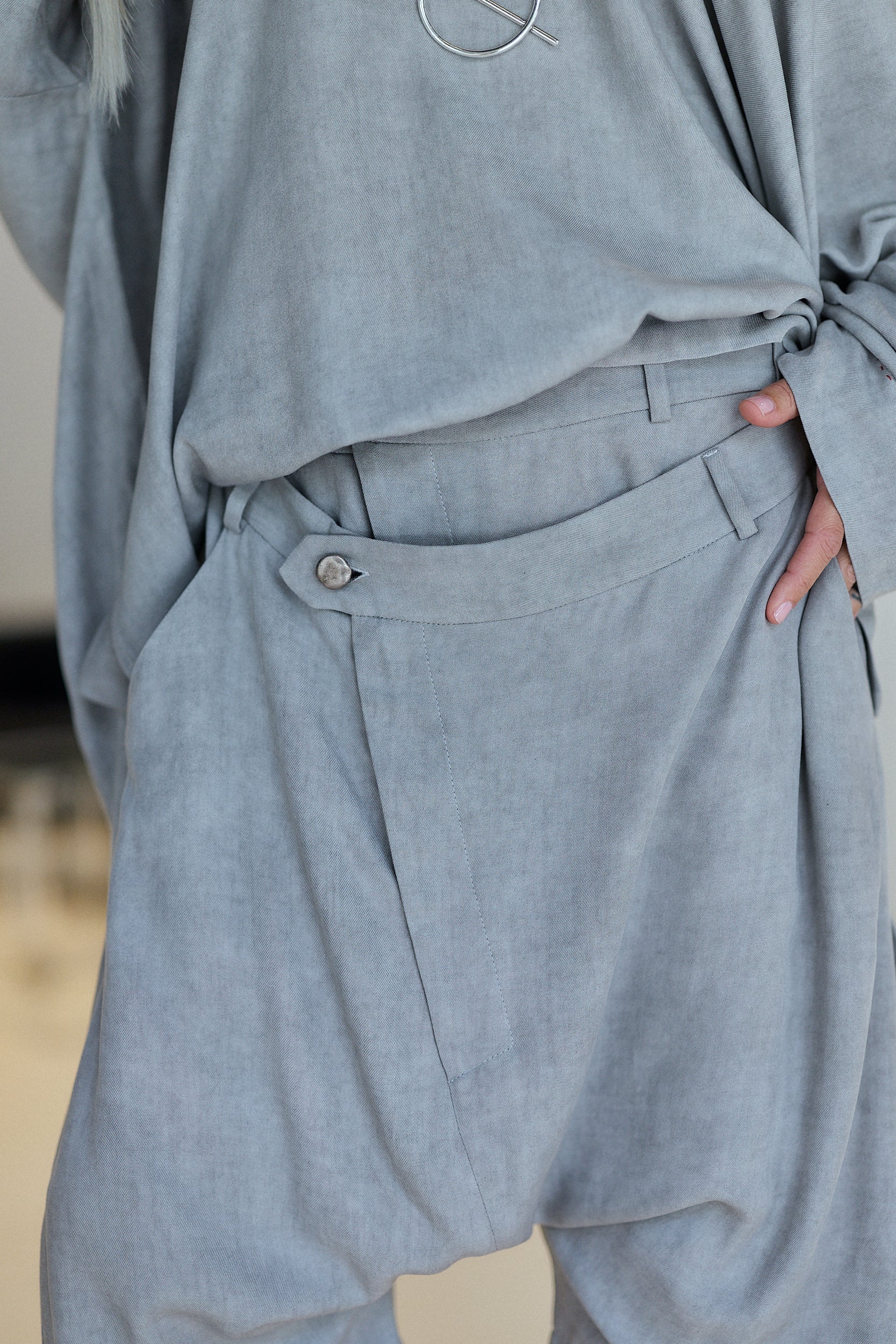 Grey Draped Harem Shorts