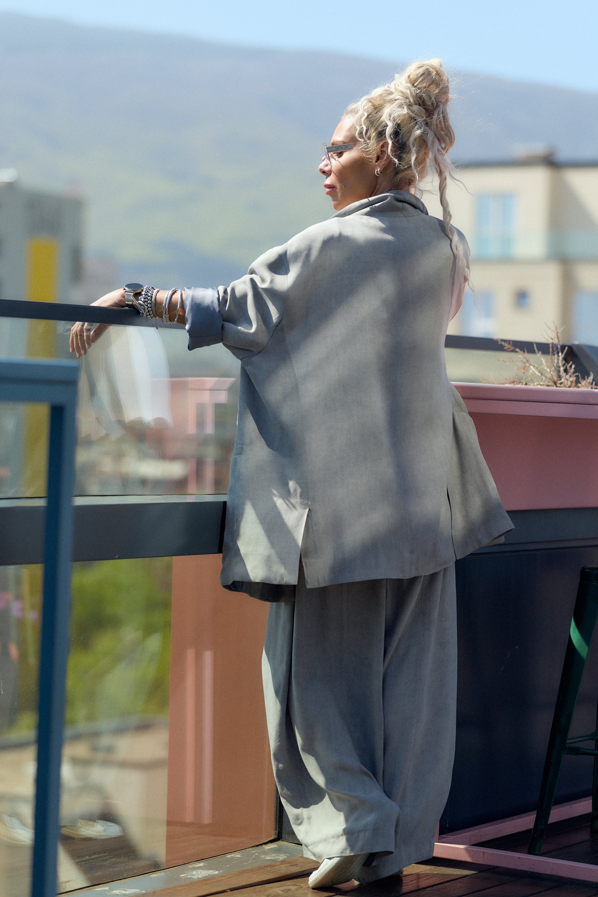 Grey Flow Wide-Leg Pants