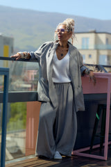 Grey Flow Wide-Leg Pants