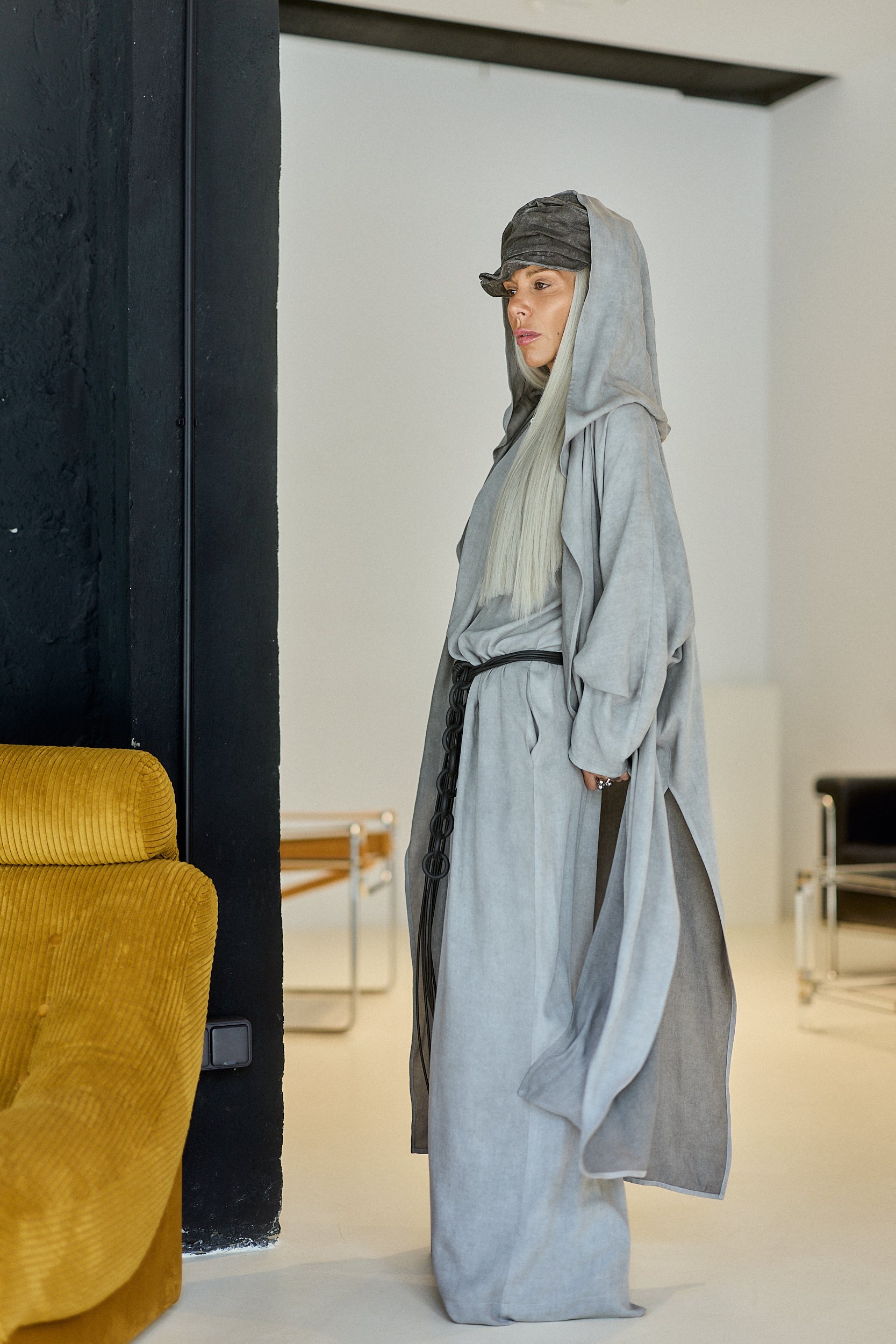 Grey Hooded Draped Vest