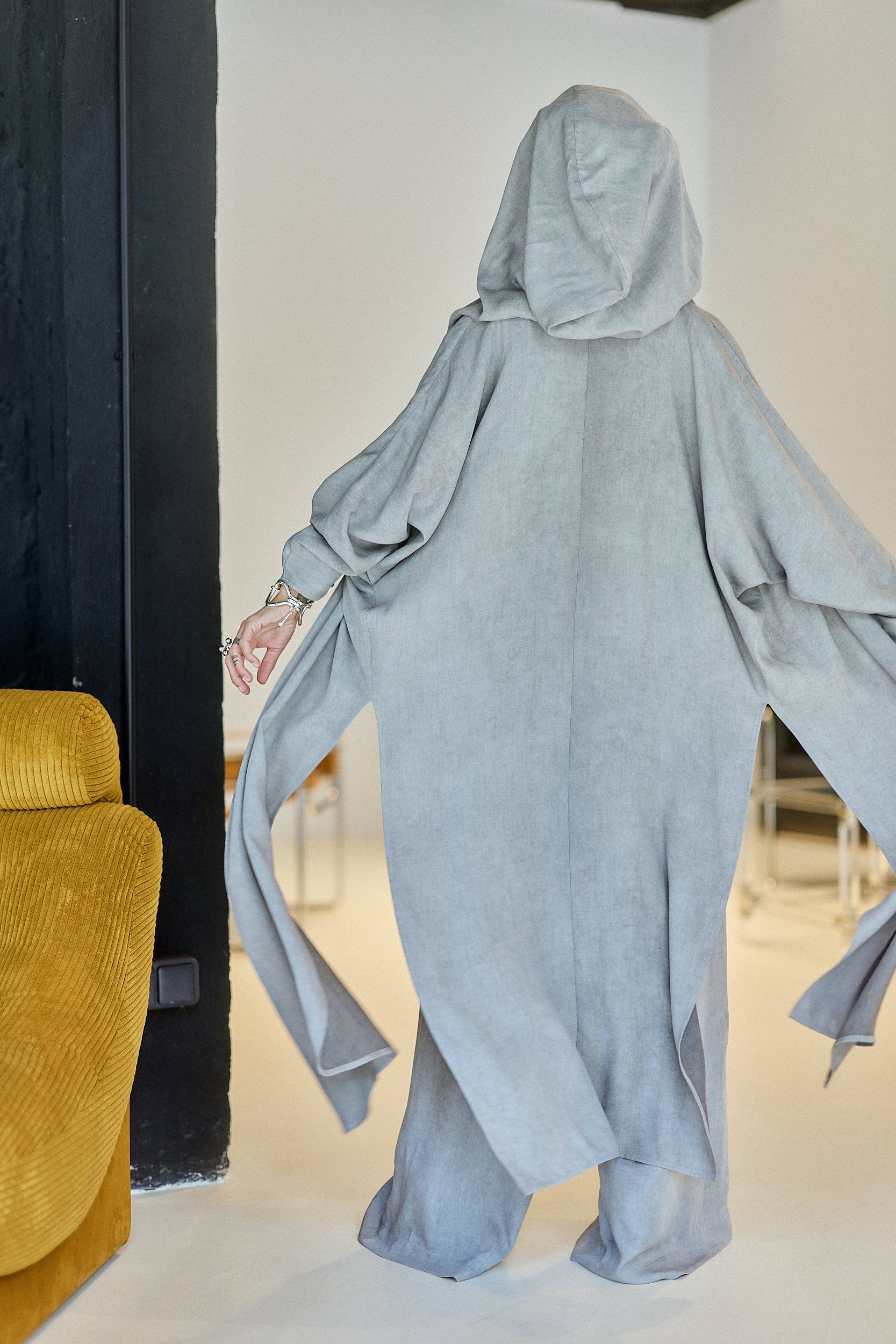 Grey Hooded Draped Vest