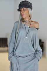 Grey Oversized Asymmetric Blouse