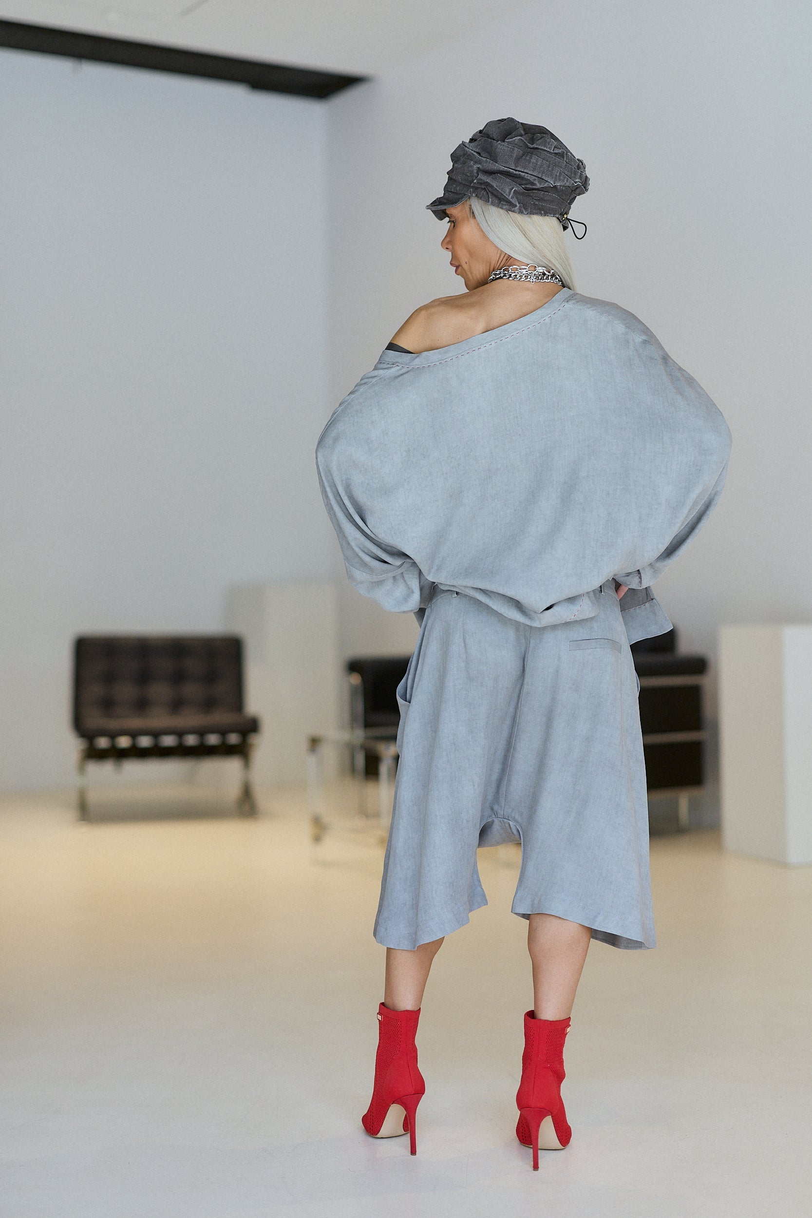Grey Oversized Asymmetric Blouse