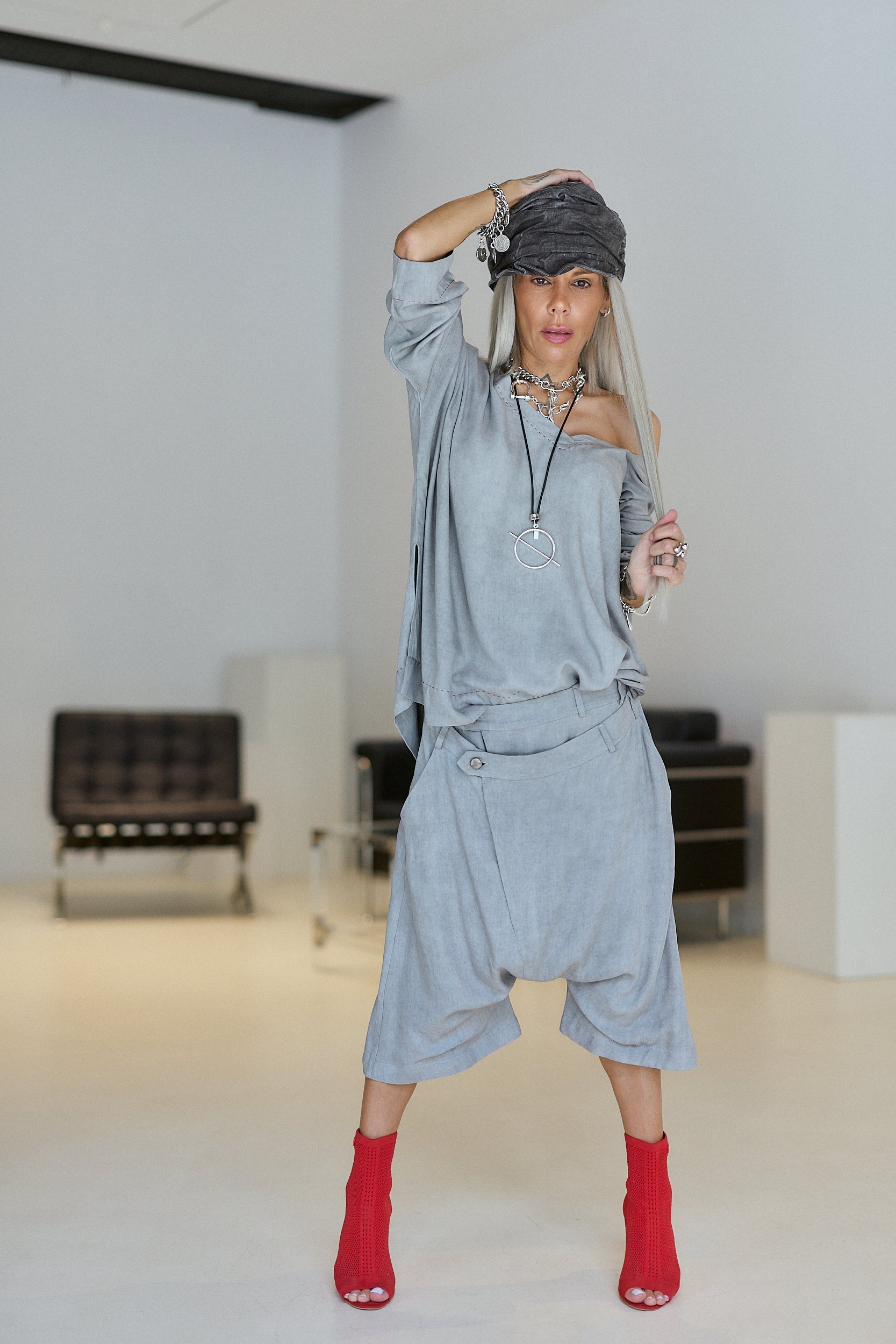 Grey Oversized Asymmetric Blouse