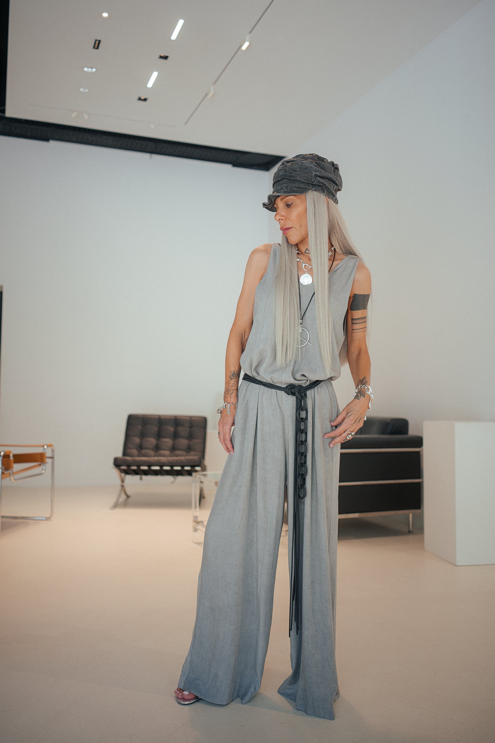 Grey Tie-Shoulder Wide-Leg Jumpsuit