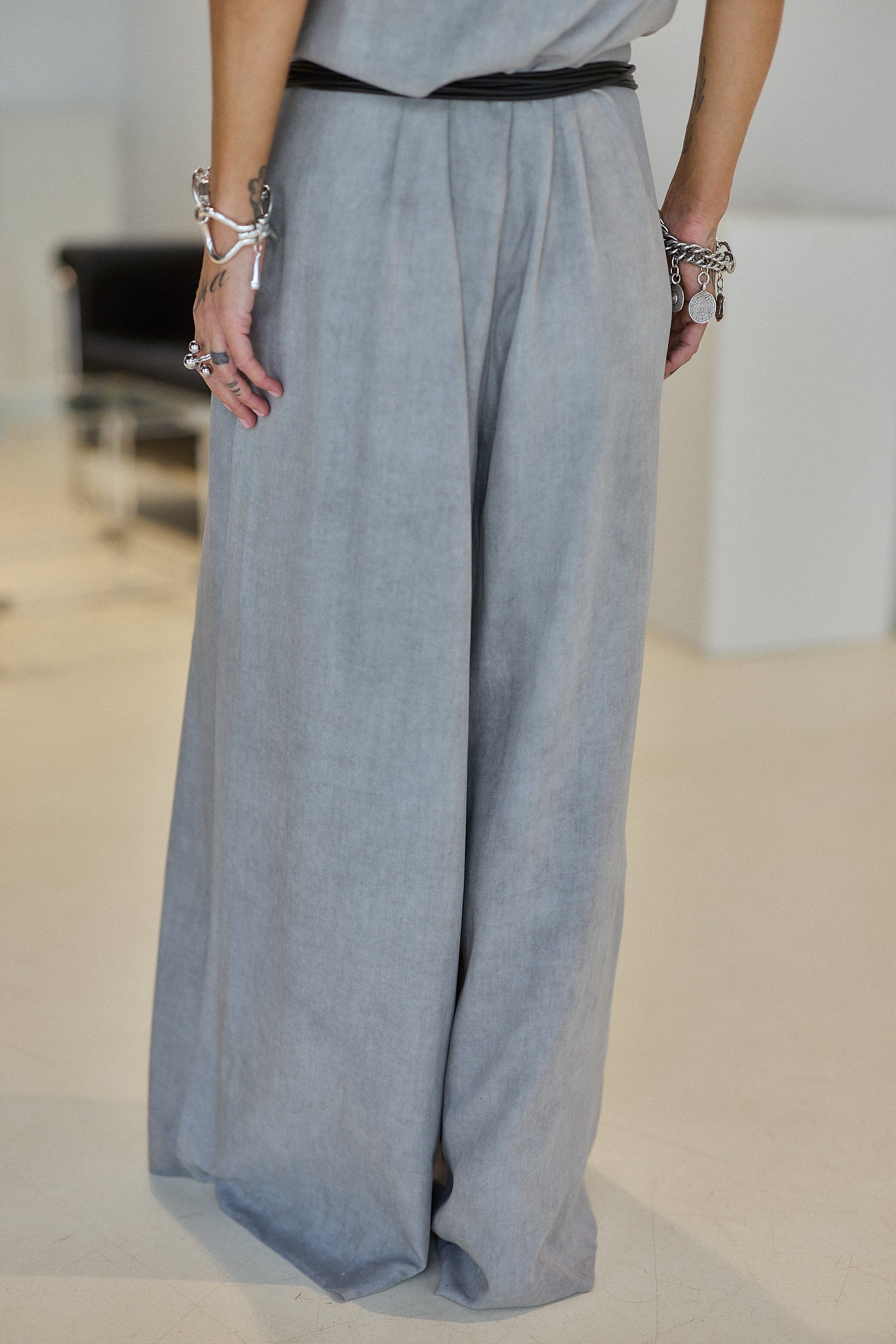 Grey Tie-Shoulder Wide-Leg Jumpsuit