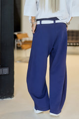 Navy Wide-Leg Pants with Rope Belt