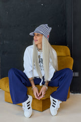 Navy Wide-Leg Pants with Rope Belt