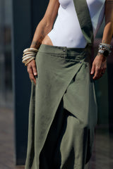 Olive Green Suspender Jumpsuit with Open-Back