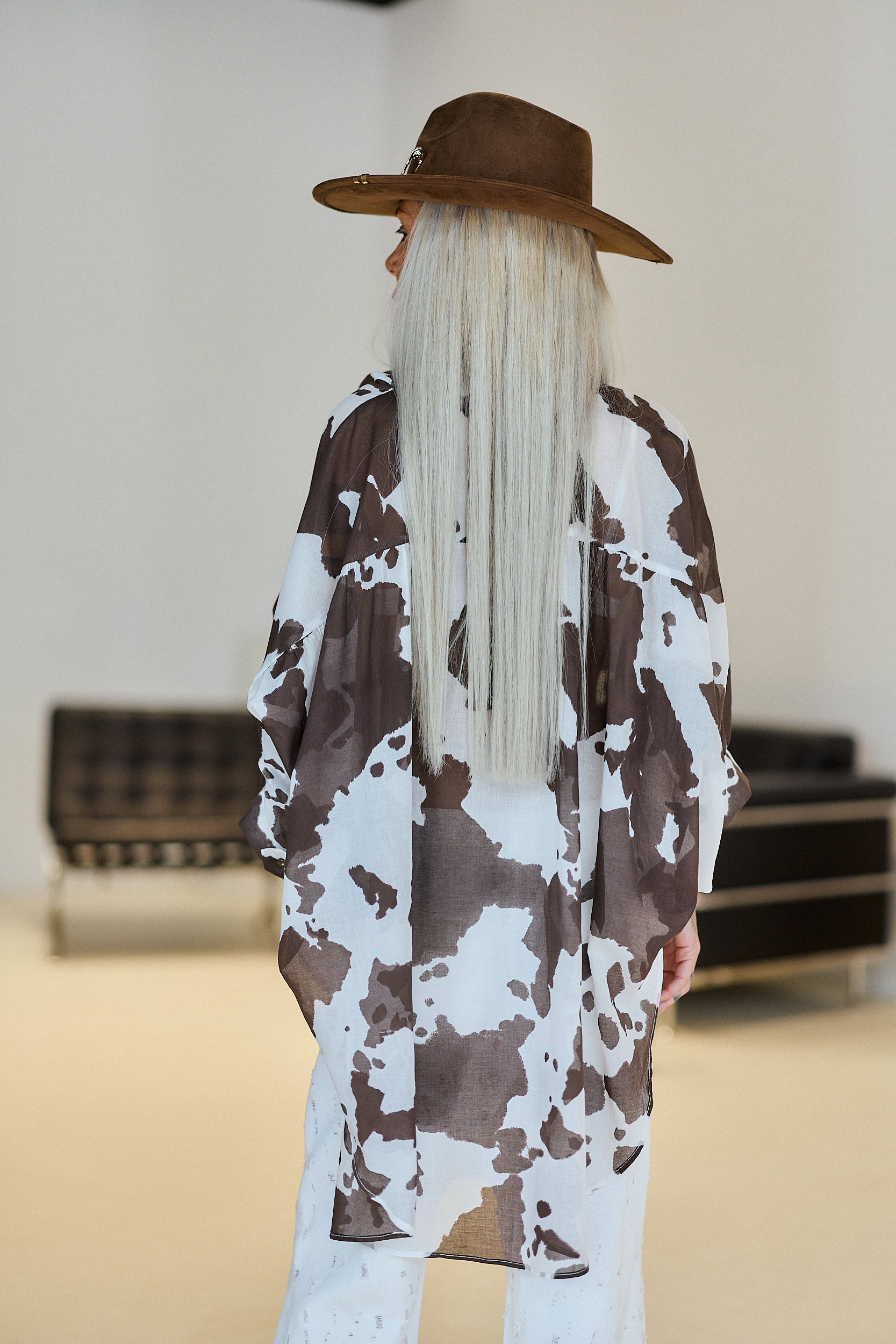 Oversized Cow Print Sheer Shirt