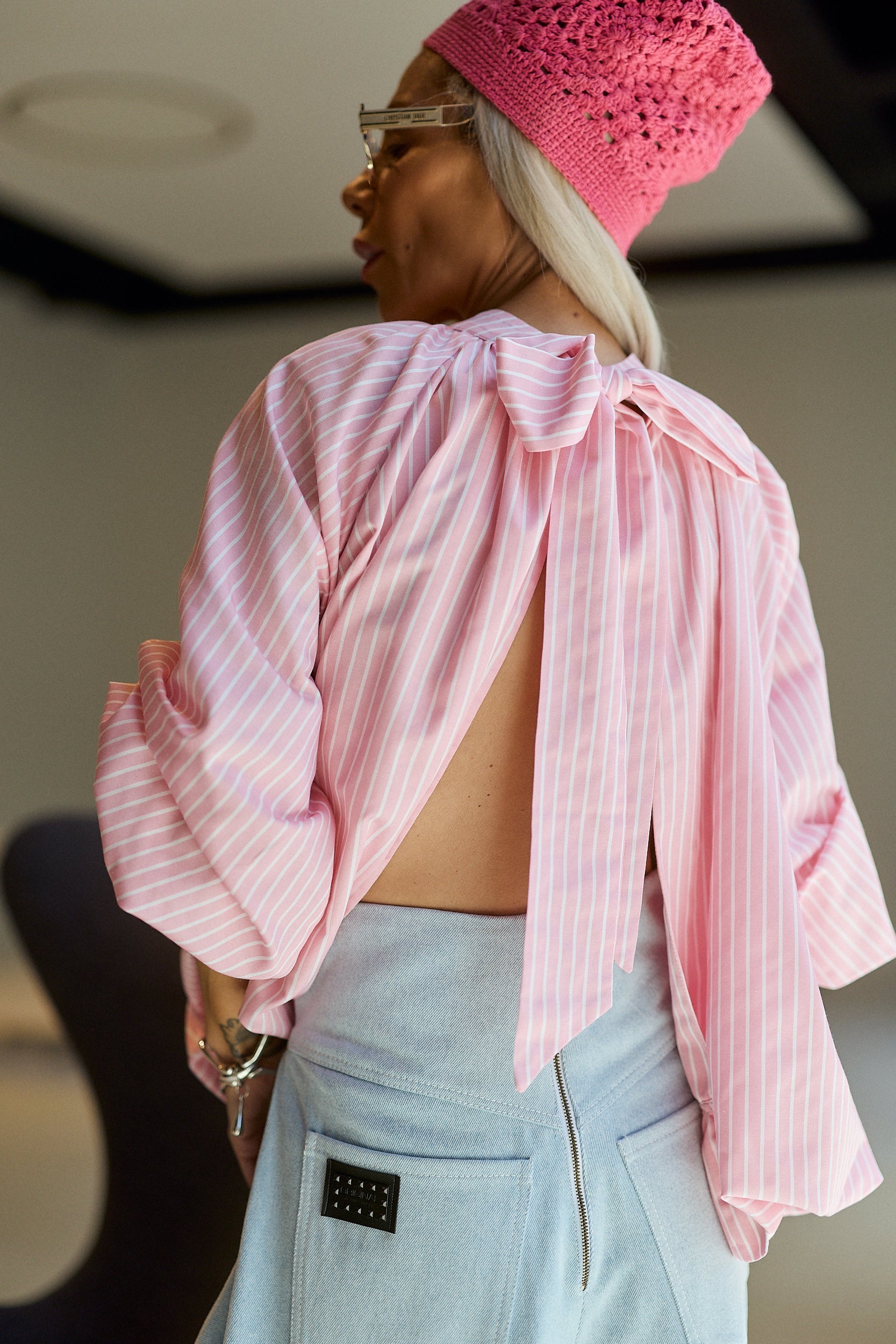 Pink Striped Open-Back Shirt
