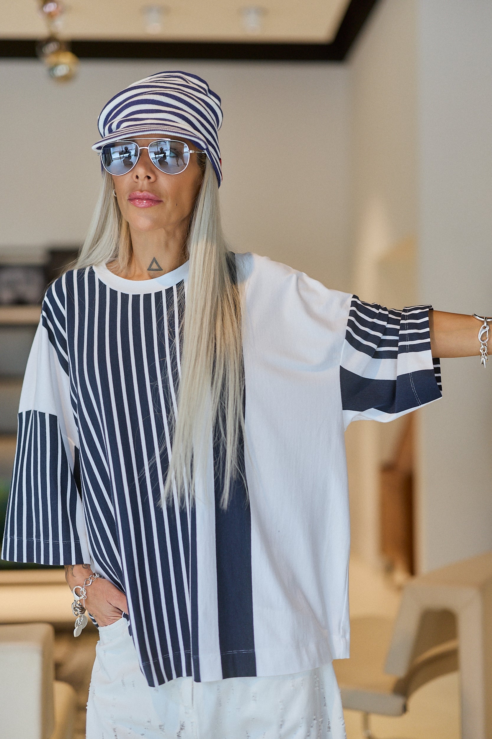 Striped Oversized Graphic T-Shirt