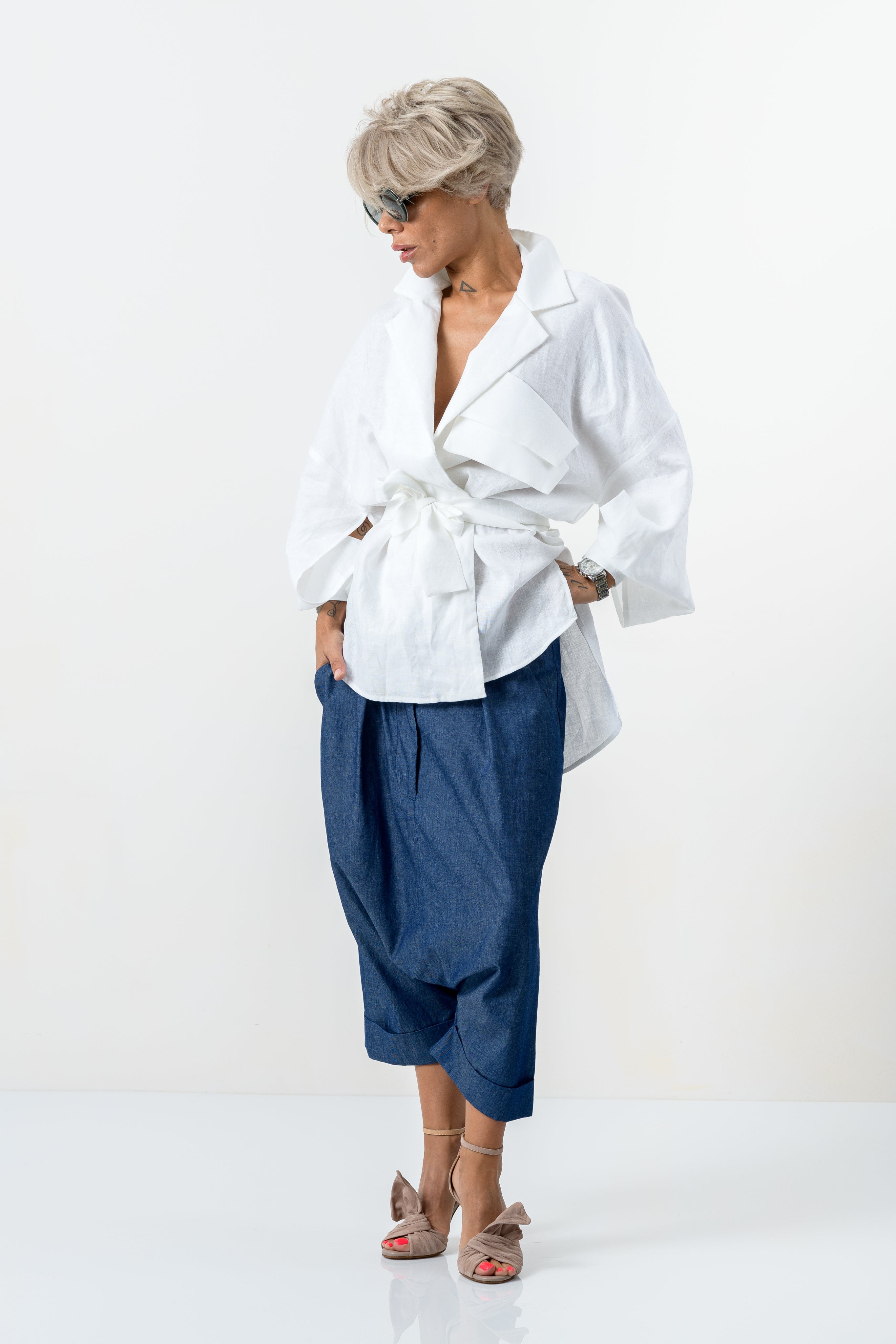 White Asymmetric Extravagant Shirt