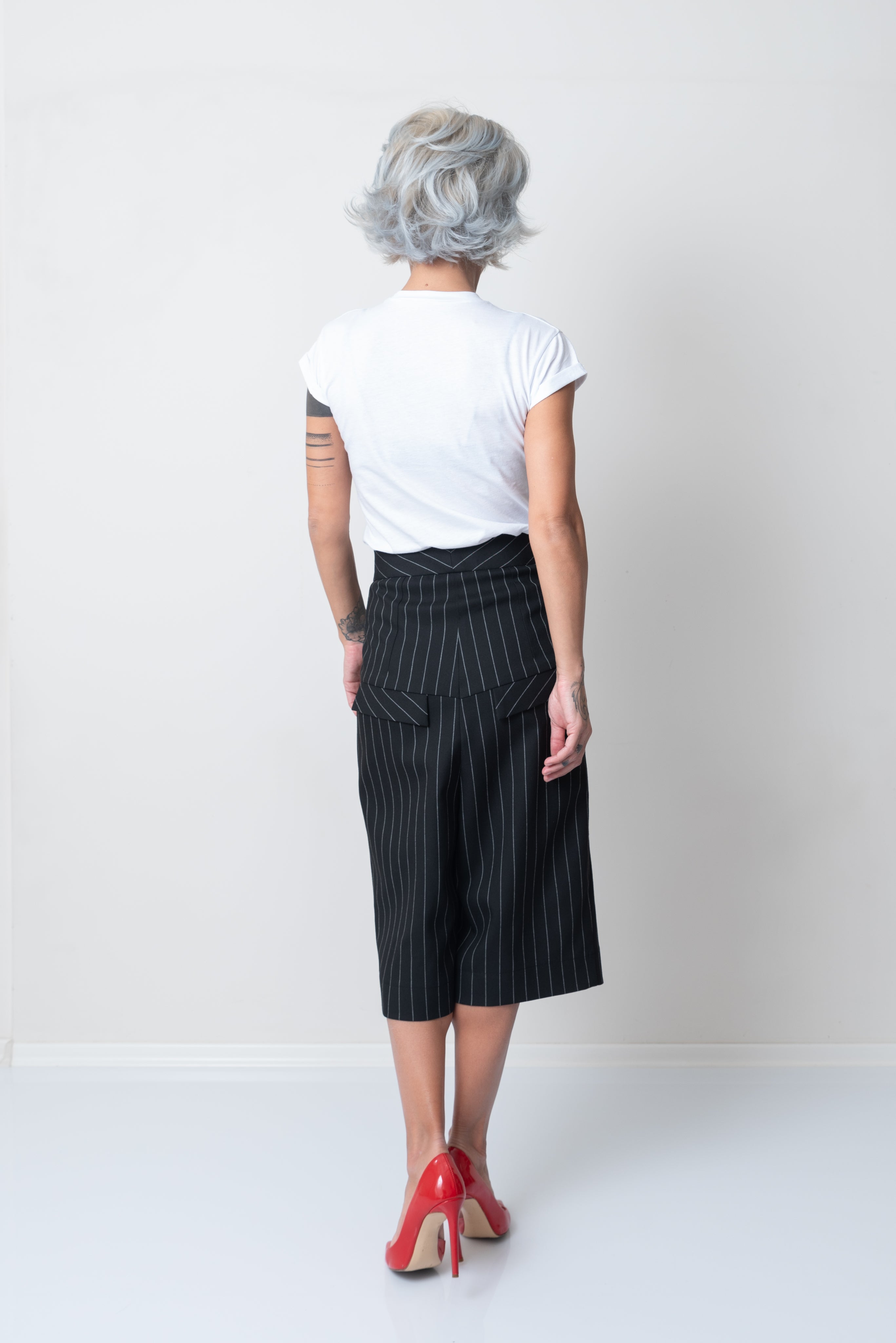 White T Shirt Blouse with Short Sleeves and Leatherette Lips