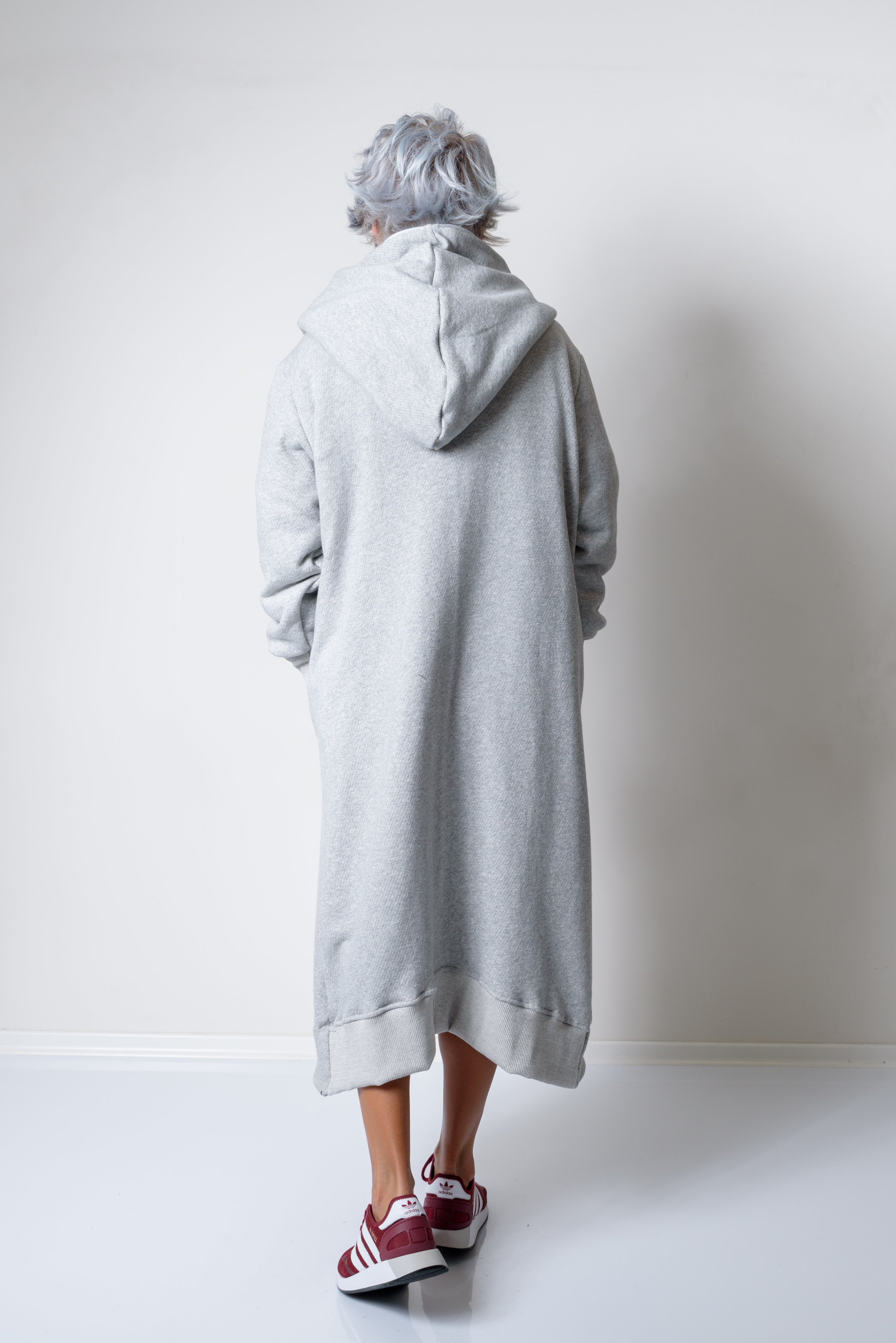 Grey Long Oversized Asymmetrical Casual Hoodie Sweatshirt