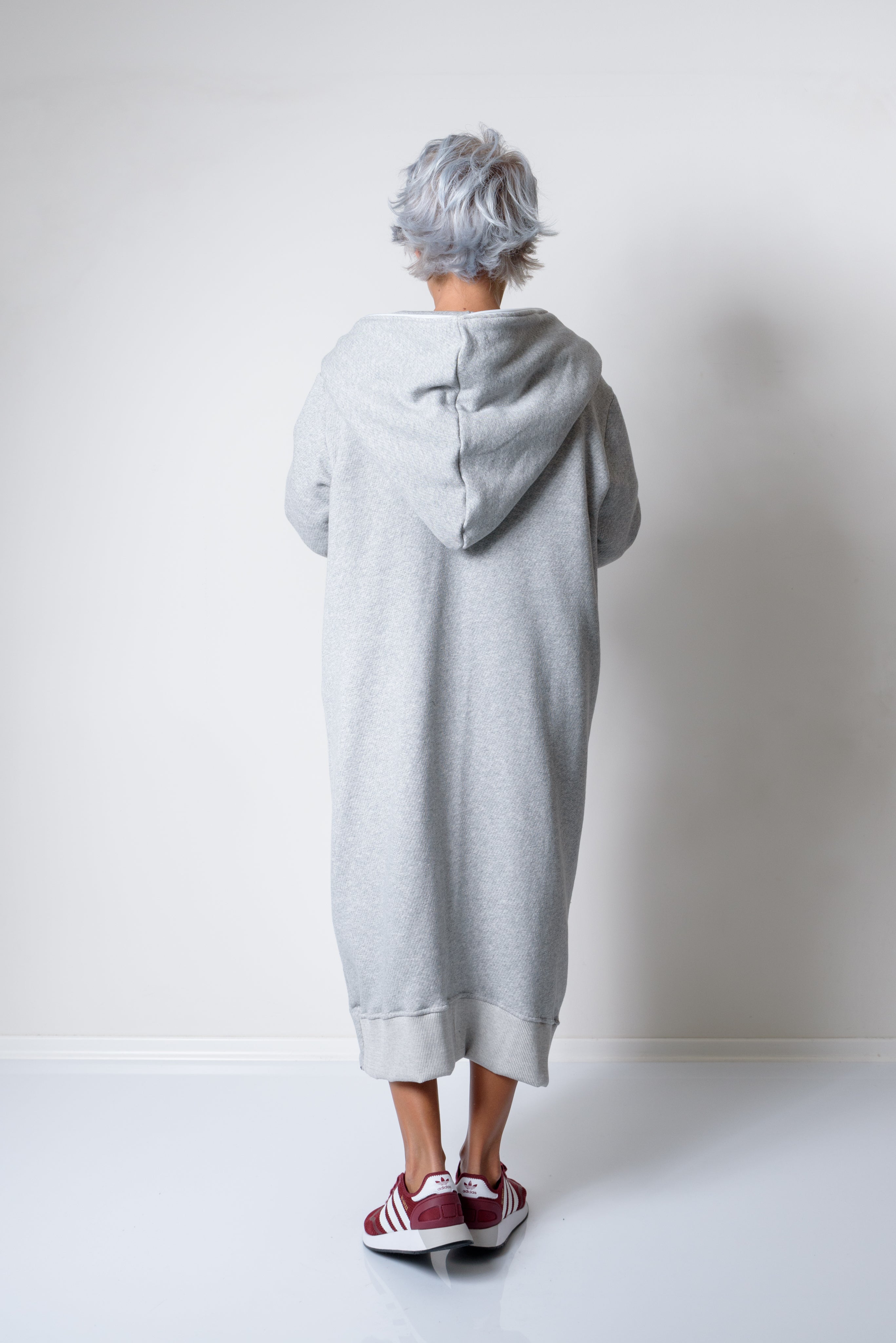 Grey Long Oversized Asymmetrical Casual Hoodie Sweatshirt