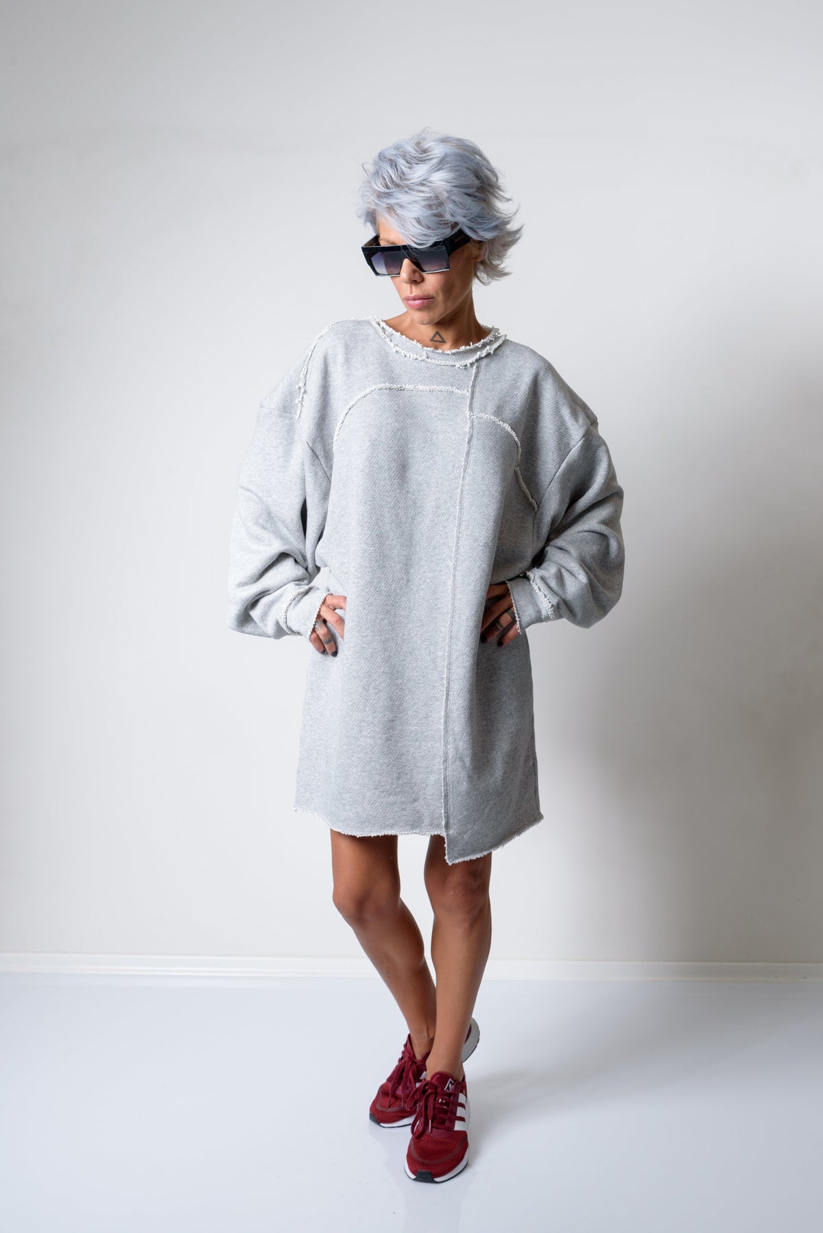 Grey Oversized Asymmetric Long Loose Sweater